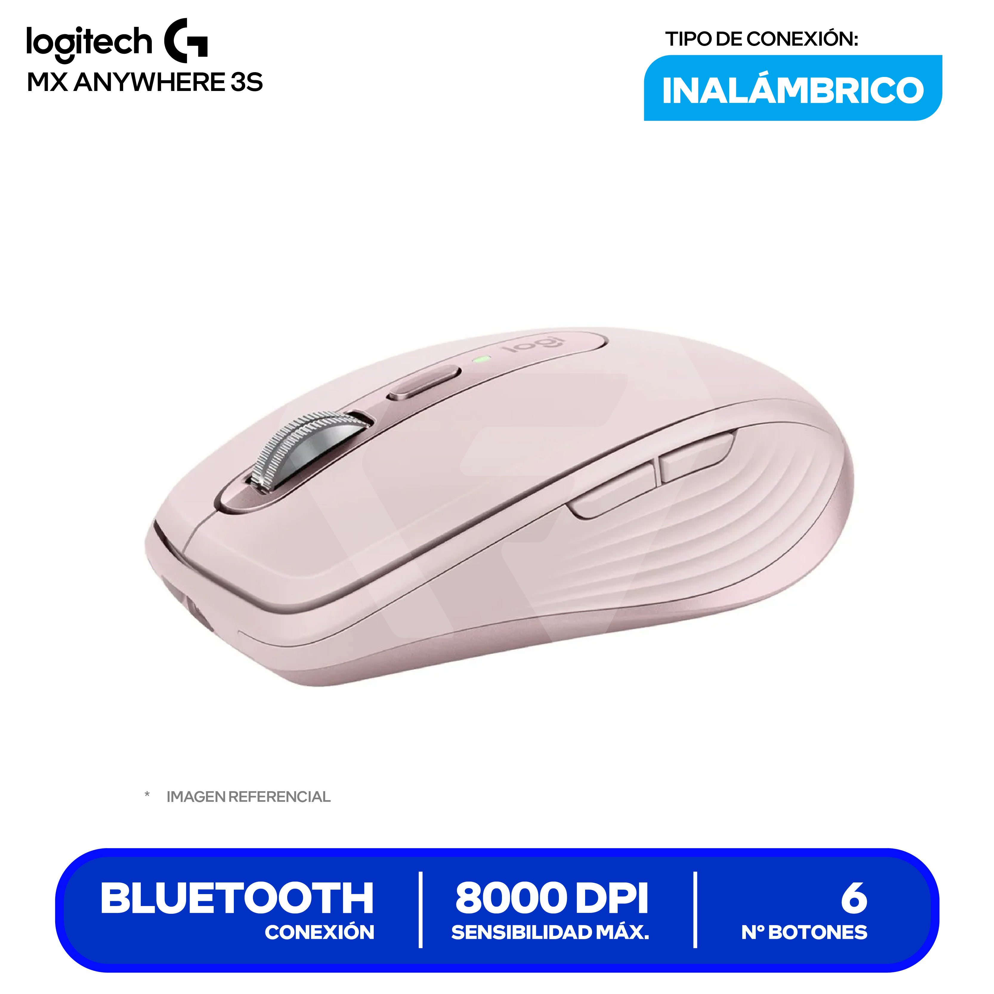 Mouse Inalámbrico Logitech MX Anywhere 3S (910-006934) Rosado 8000 DPI