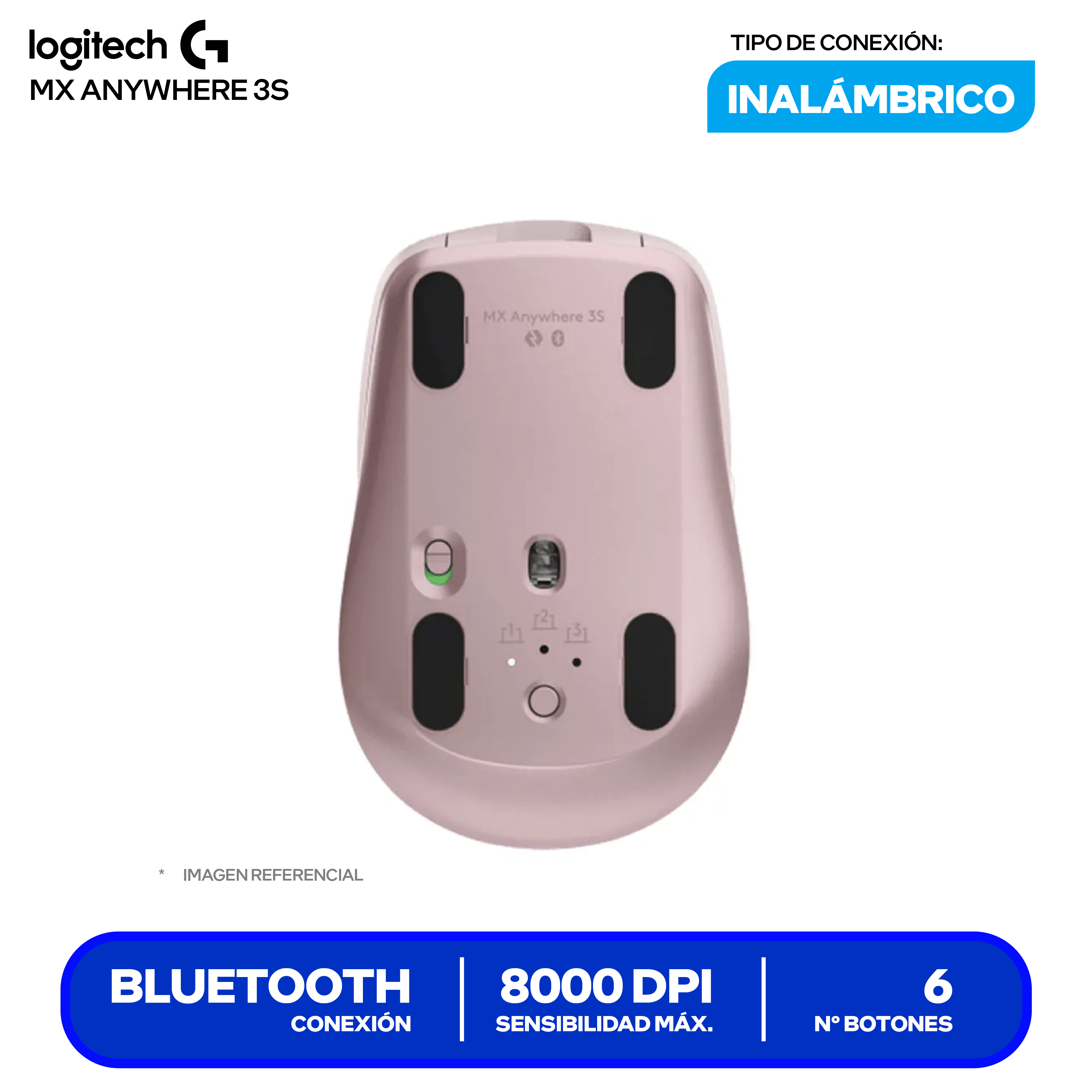 Mouse Inalámbrico Logitech MX Anywhere 3S (910-006934) Rosado 8000 DPI