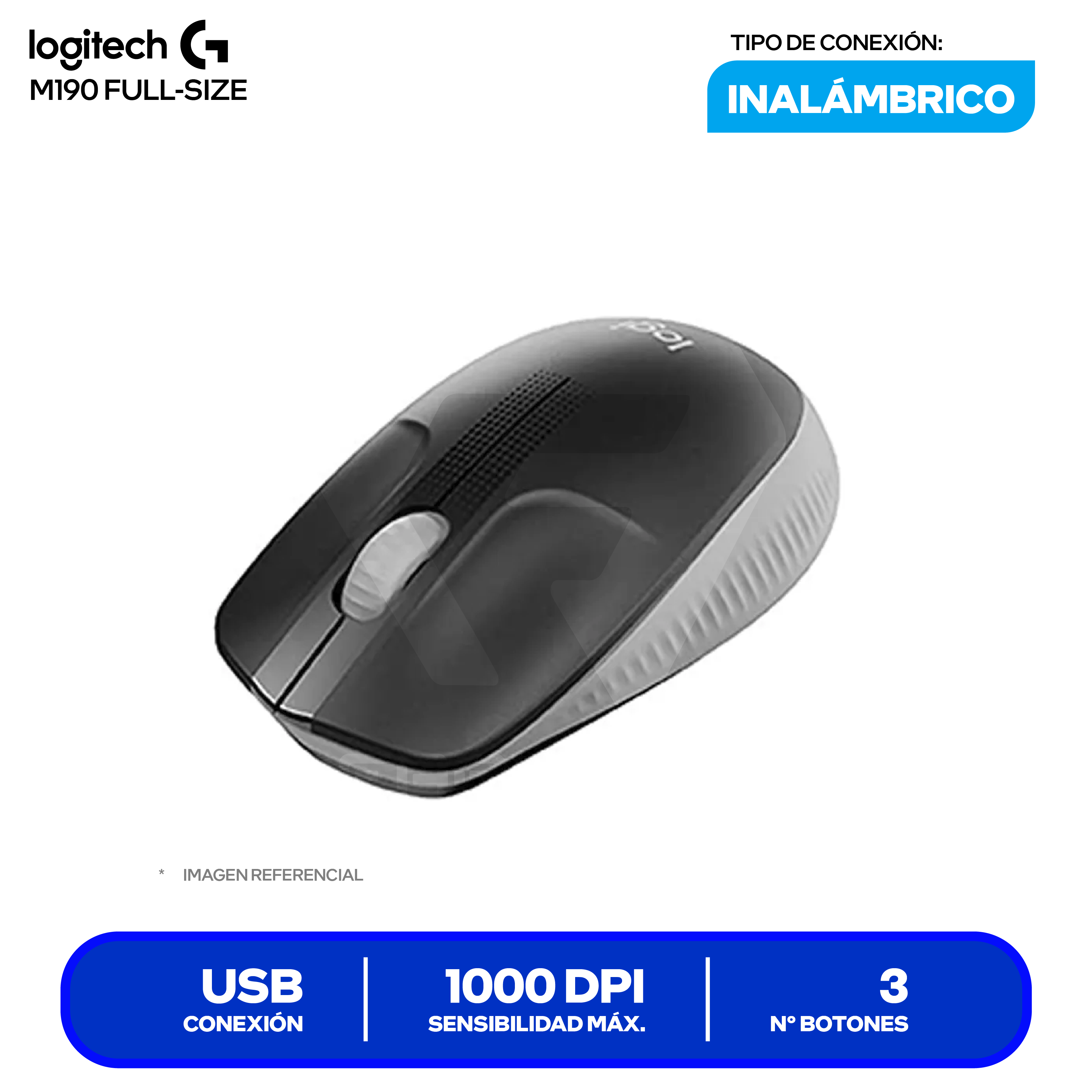 Mouse Inalámbrico Logitech M190 (910-005902) Gris 1000 DPI