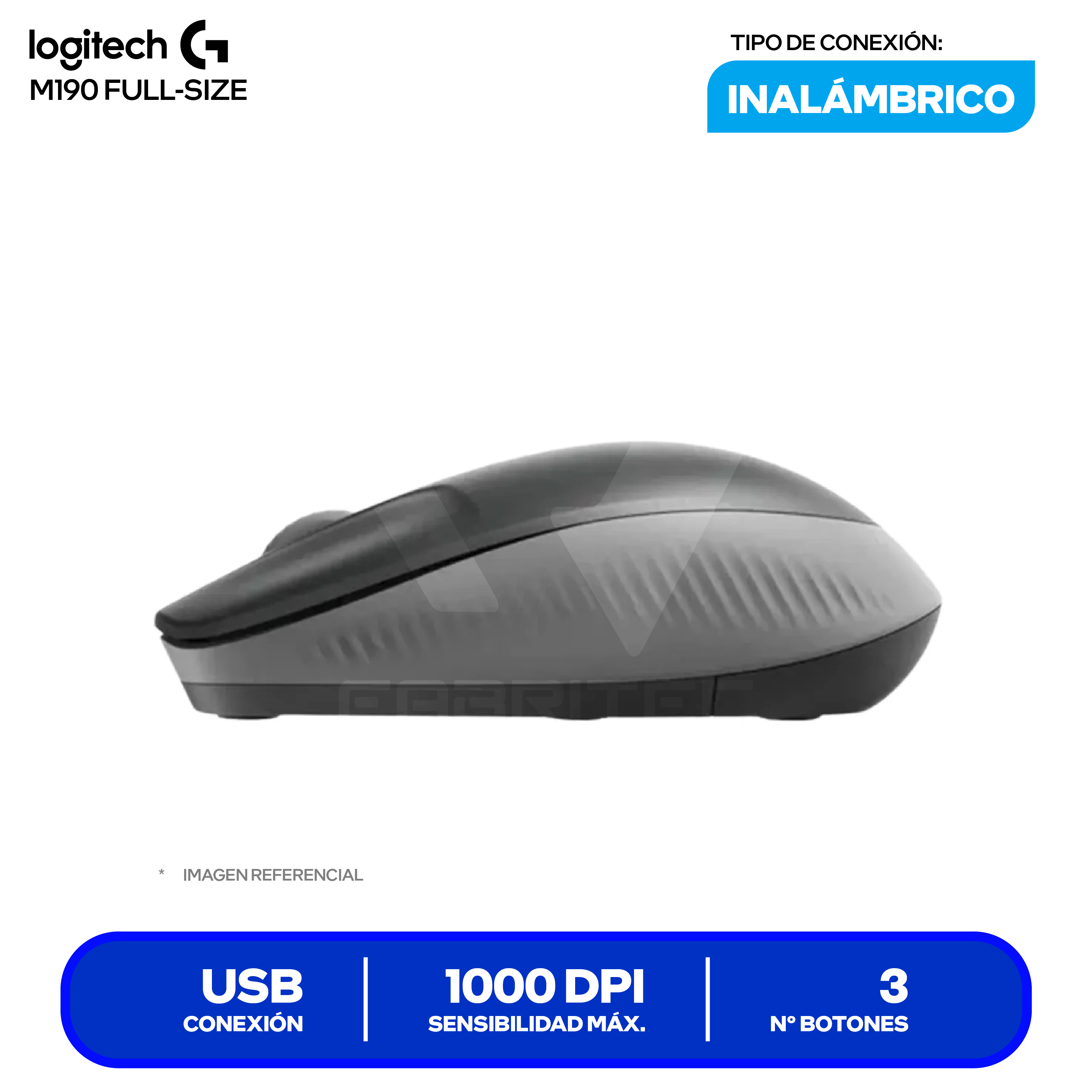 Mouse Inalámbrico Logitech M190 (910-005902) Gris 1000 DPI
