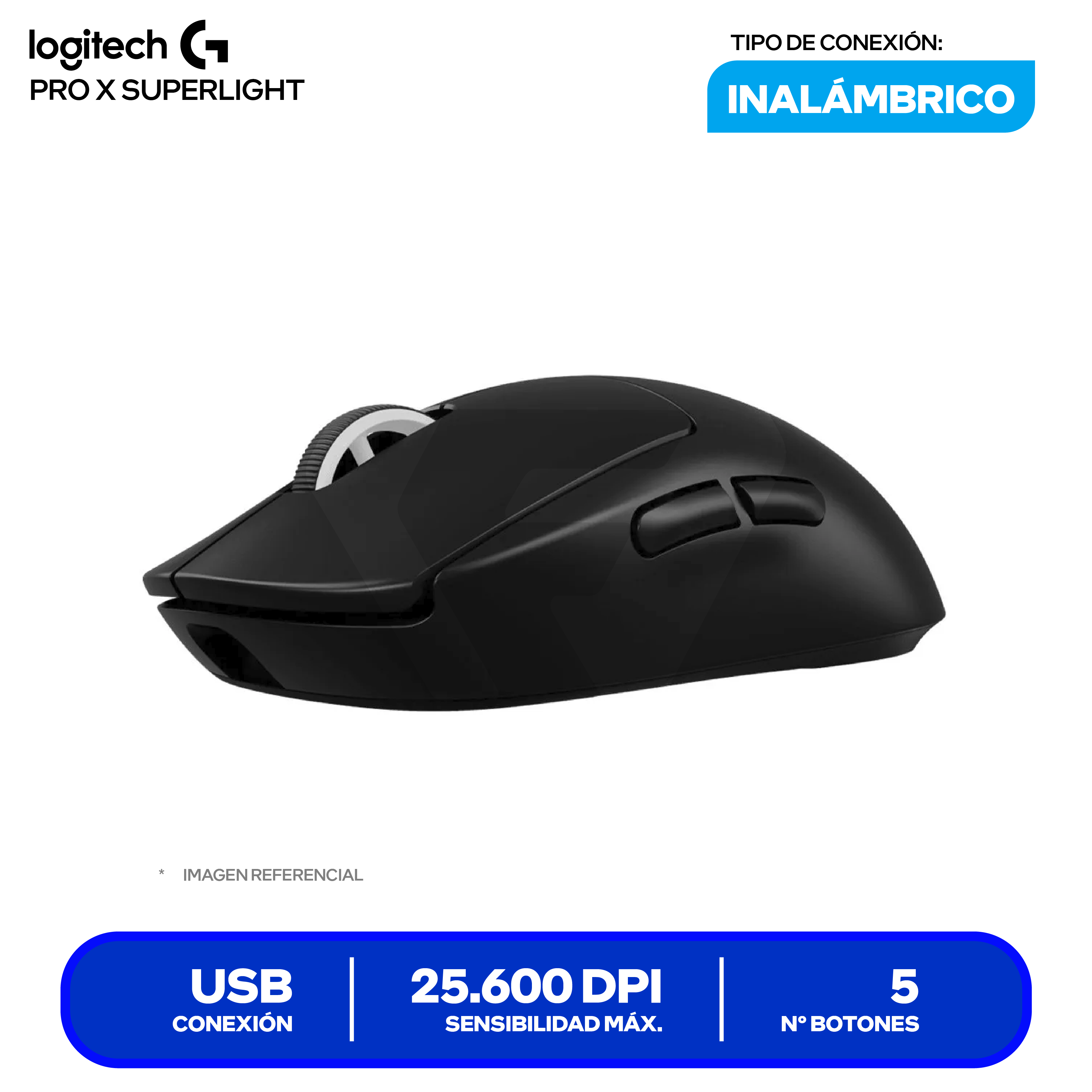 Mouse Gamer Inalámbrico Logitech G Pro X Superlight (910-005879) Negro 25.6K DPI