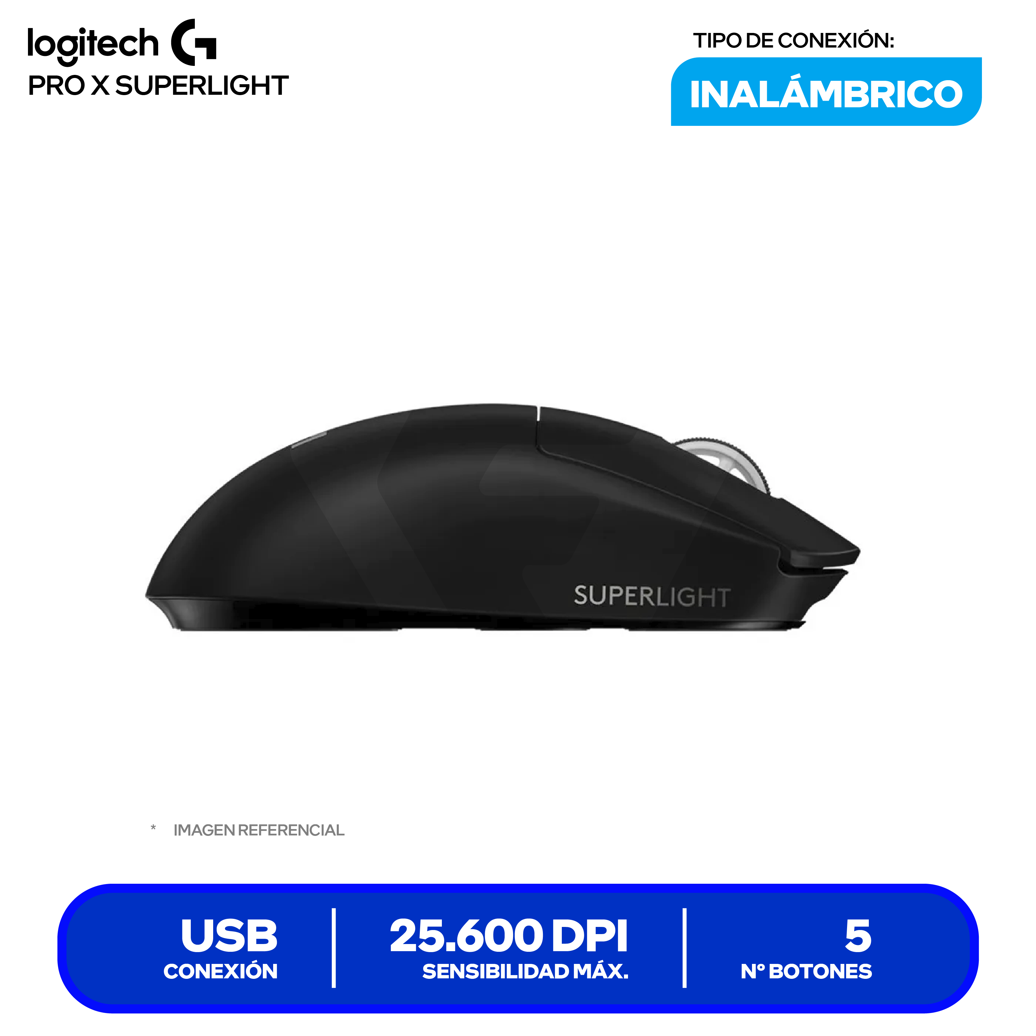 Mouse Gamer Inalámbrico Logitech G Pro X Superlight (910-005879) Negro 25.6K DPI