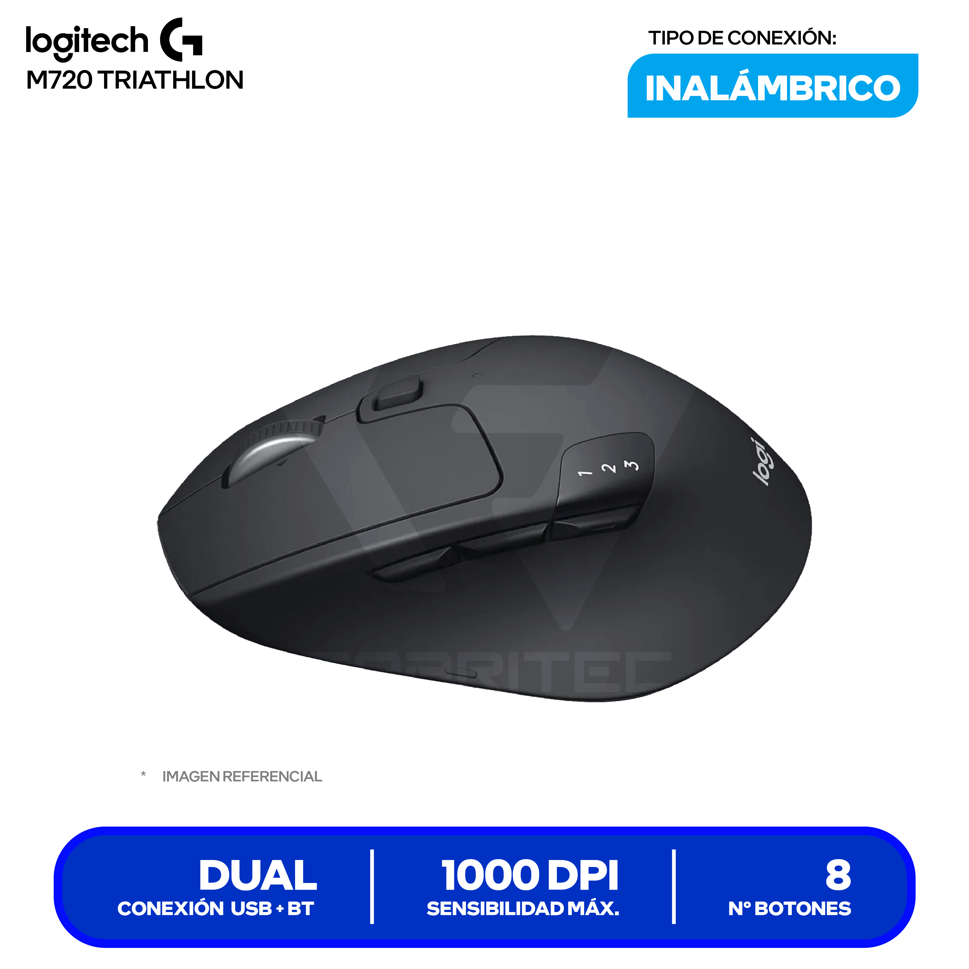 Mouse Inalámbrico Logitech M720 Triathlon ( 910-004790 ) Negro 1000 DPI