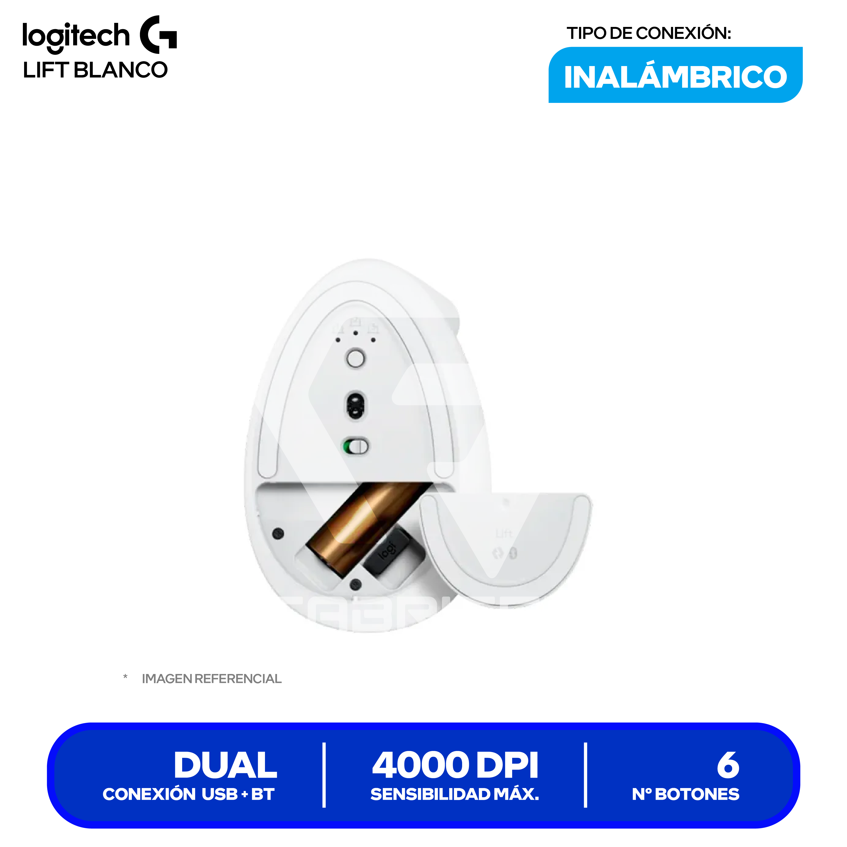 Mouse Vertical Ergonómico Logitech Lift ( 910-006469 ) Blanco 4000 DPI
