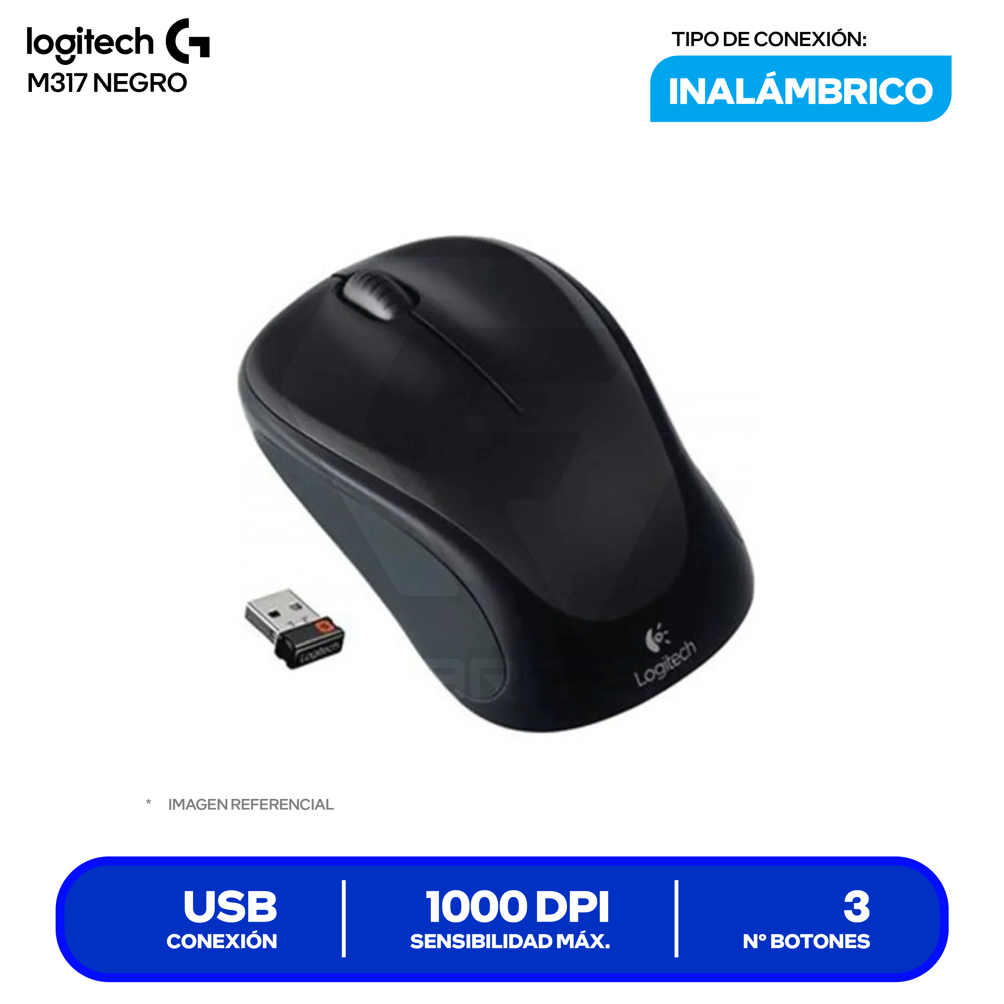Mouse Inalambrico Logitech M317 ( 910-003416 ) Negro 1000 DPI