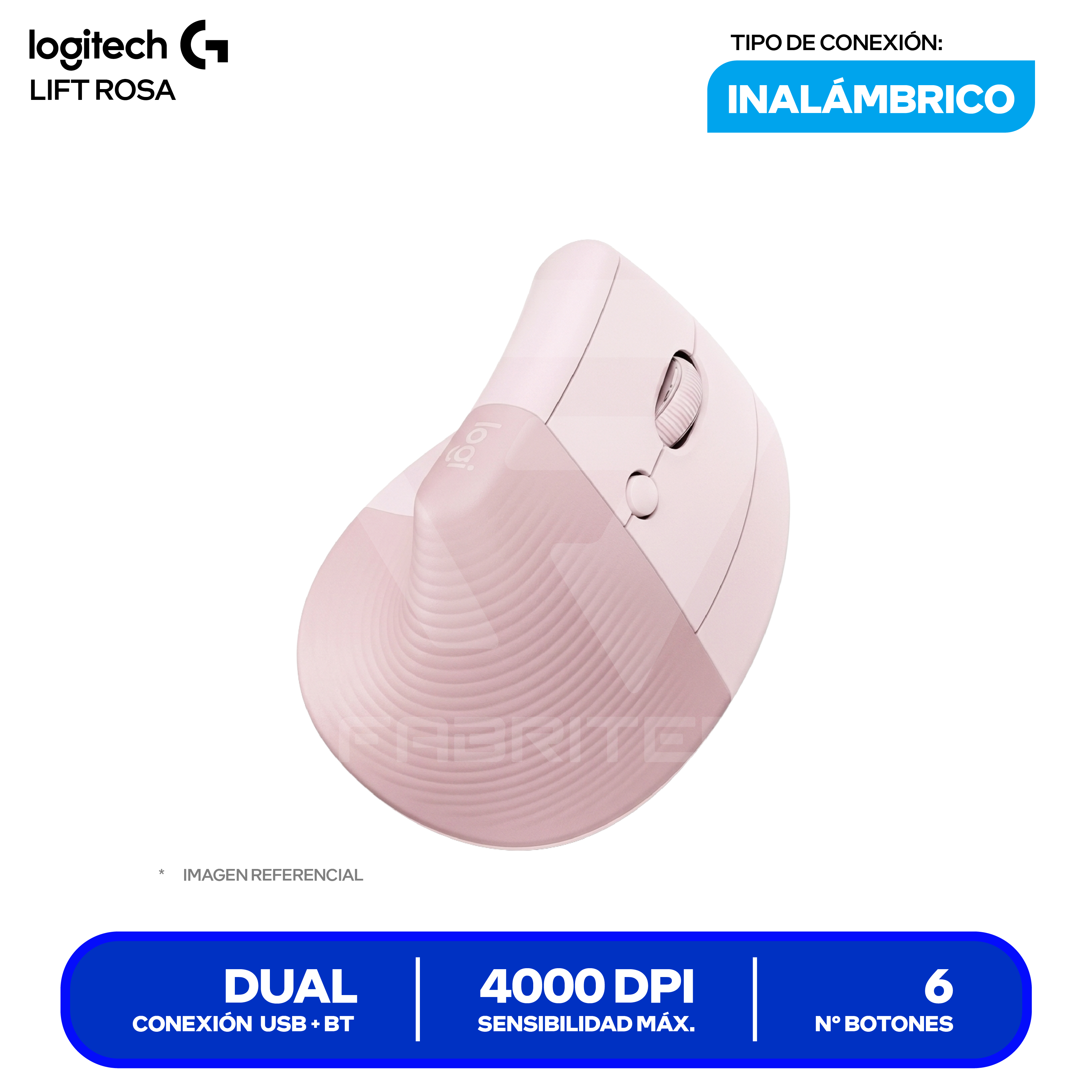 Mouse Vertical Ergonómico Logitech Lift ( 910-006472 ) Rosado 4000 DPI