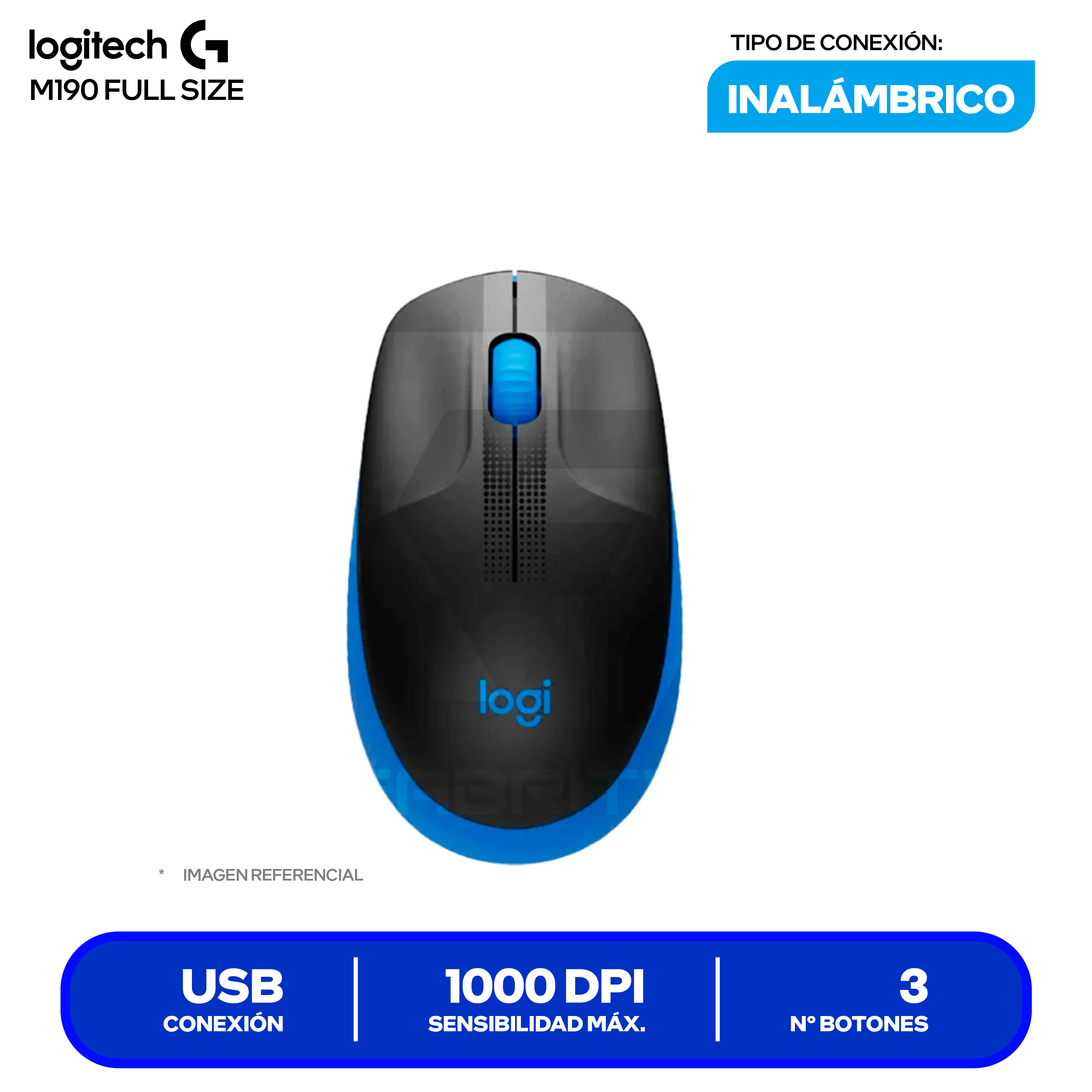 Mouse Inalámbrico Logitech M190 Full-Size ( 910-005903 ) Azul 1000 DPI