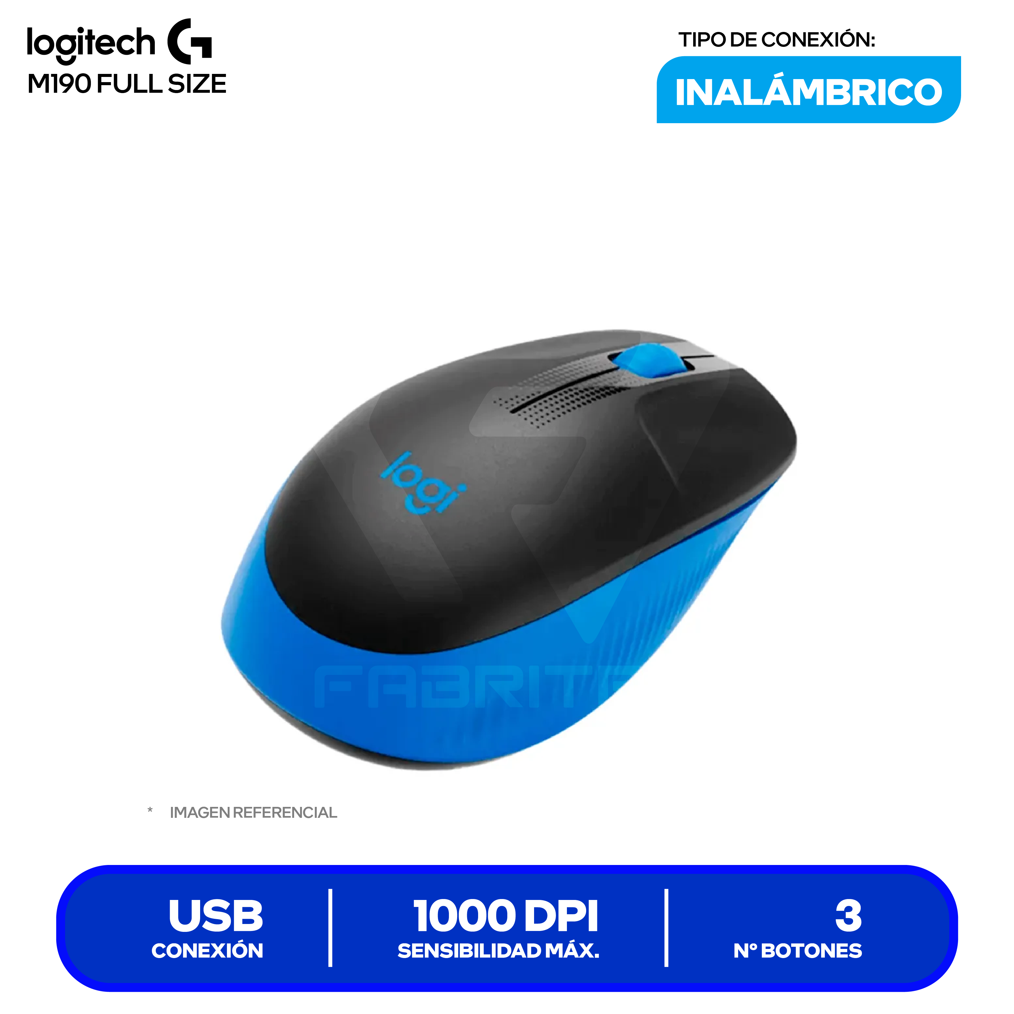 Mouse Inalámbrico Logitech M190 Full-Size ( 910-005903 ) Azul 1000 DPI
