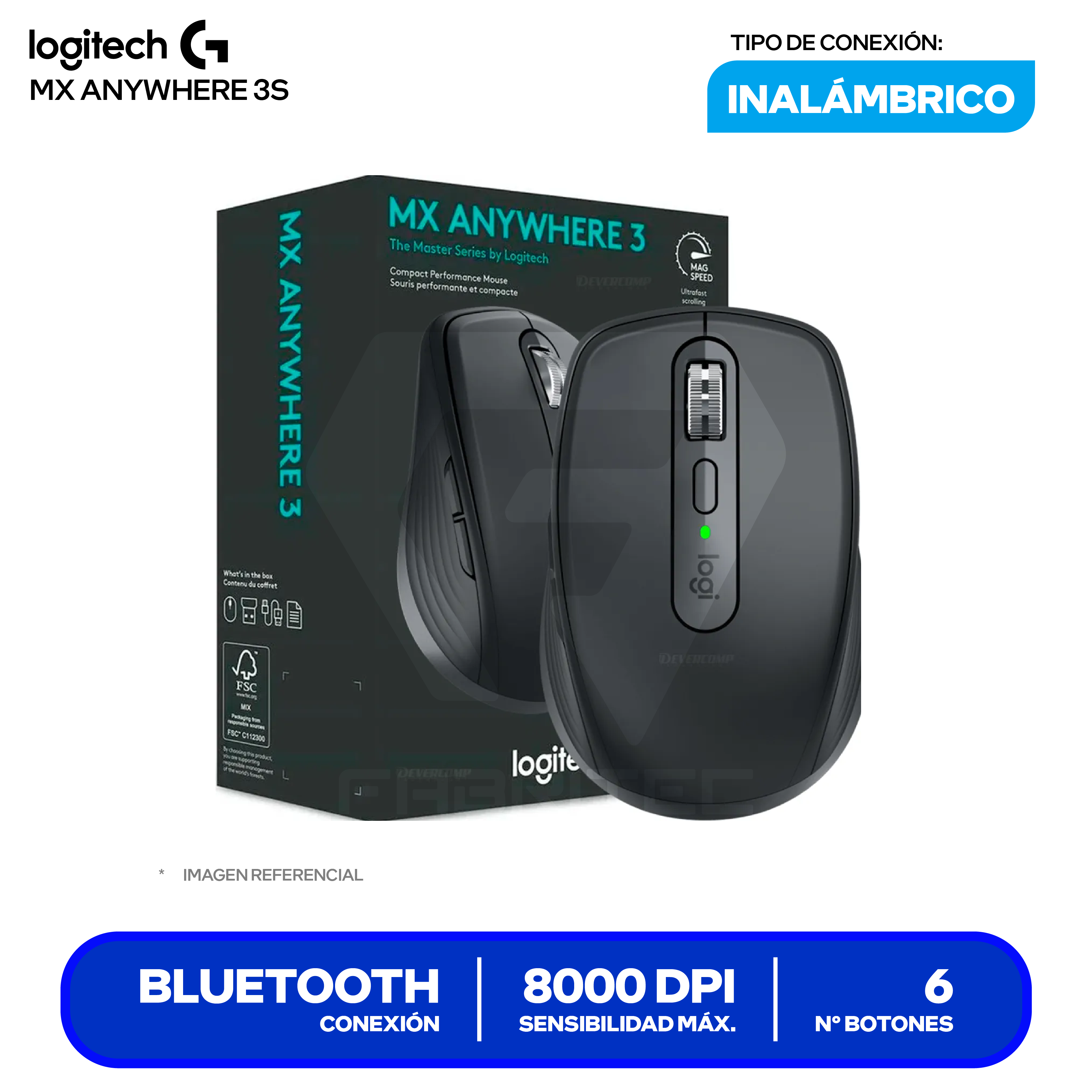Mouse Inalámbrico Logitech MX ANYWHERE 3S ( 910-006932 ) Negro 8000 DPI