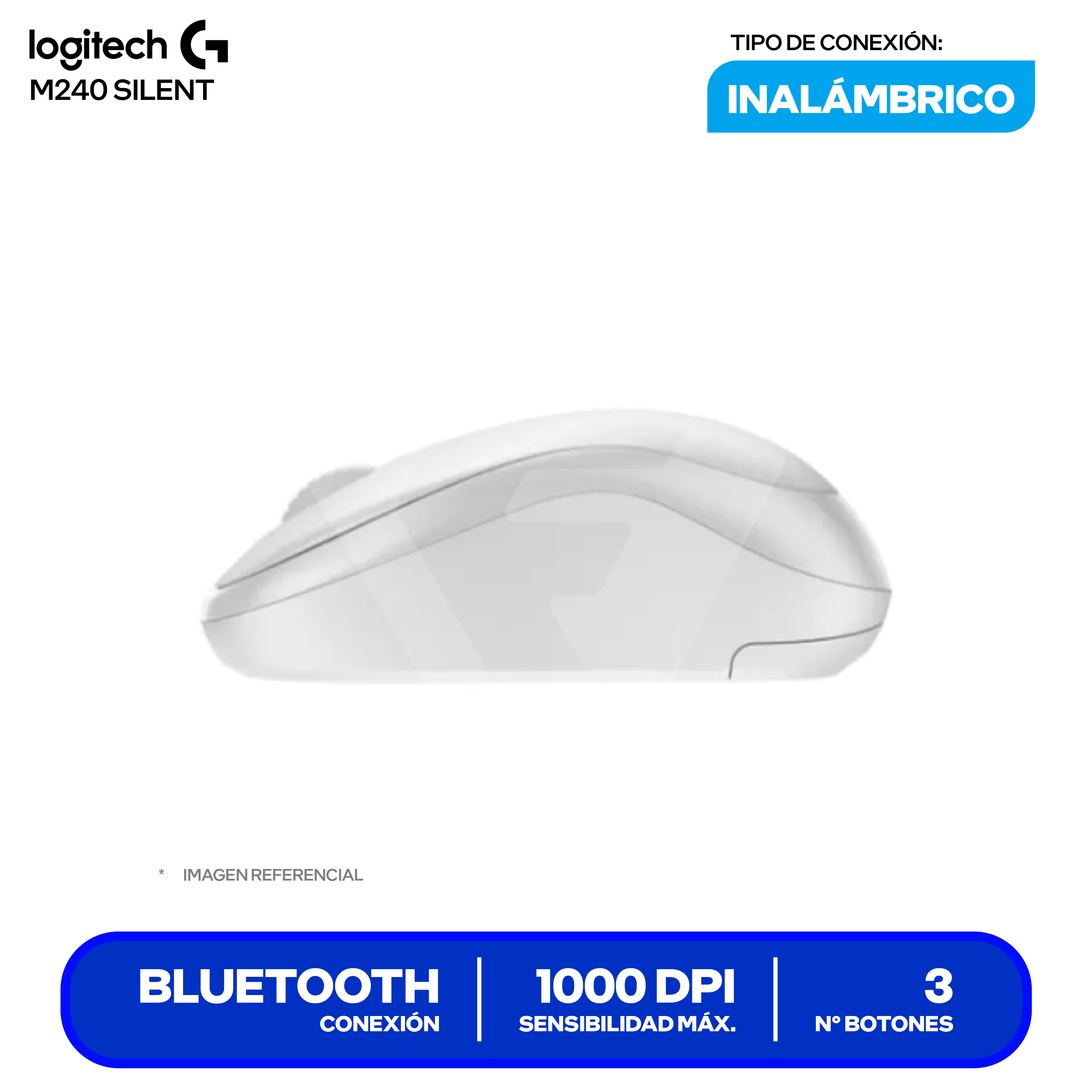 Mouse Inalámbrico Logitech M240 Silent ( 910-007116 ) Blanco 1000 DPI