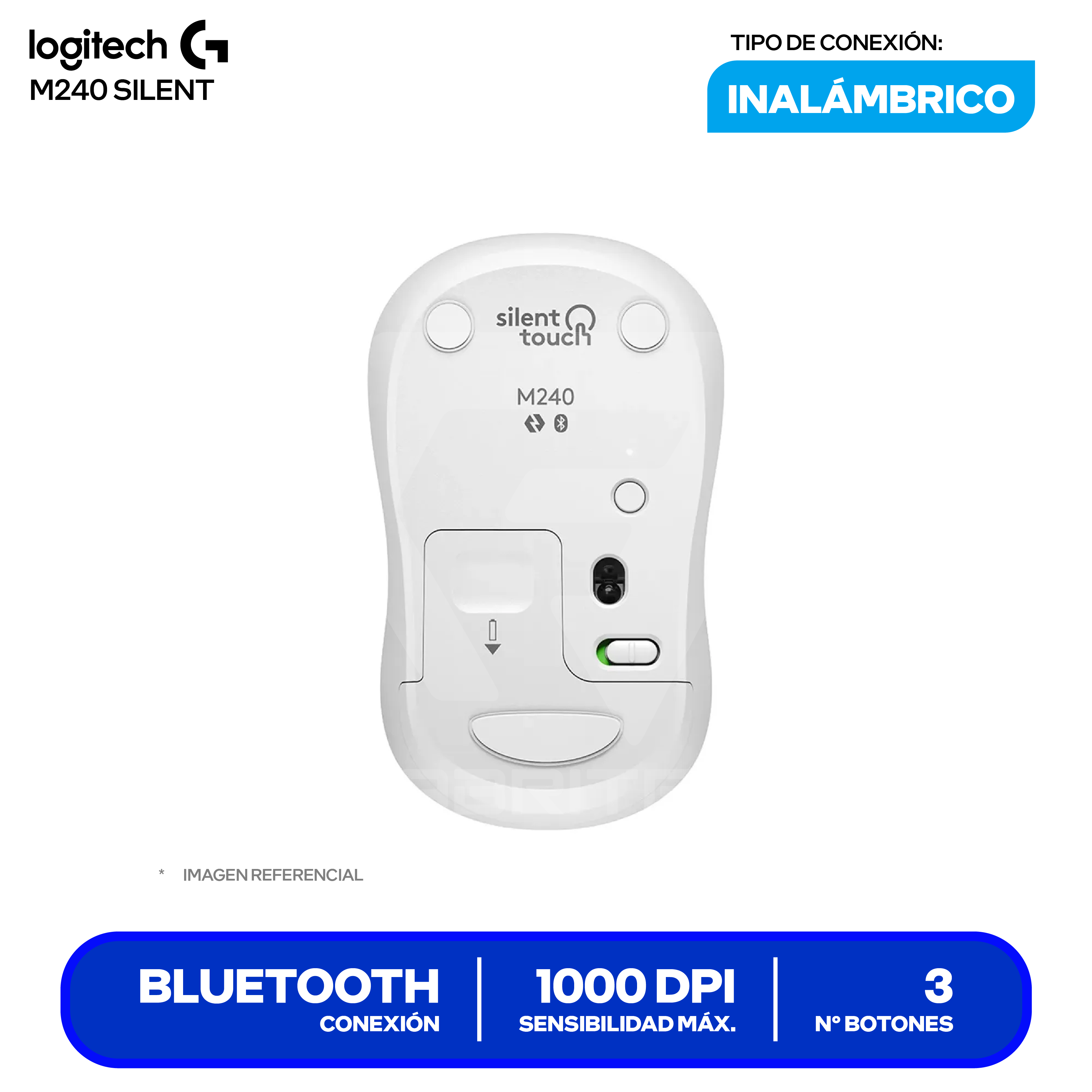 Mouse Inalámbrico Logitech M240 Silent ( 910-007116 ) Blanco 1000 DPI