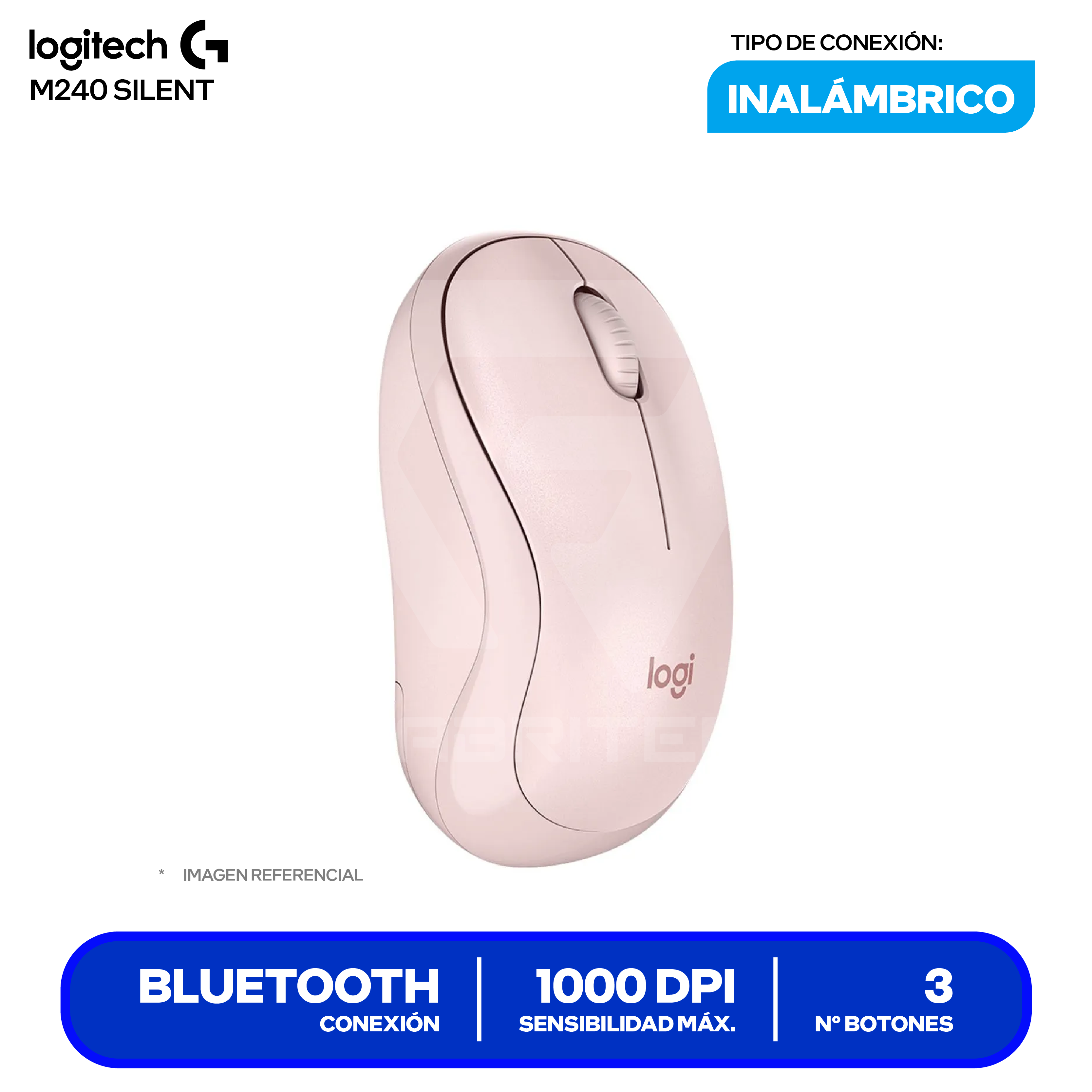 Mouse Inalámbrico Logitech M240 Silent ( 910-007117 ) Rosado 1000 DPI