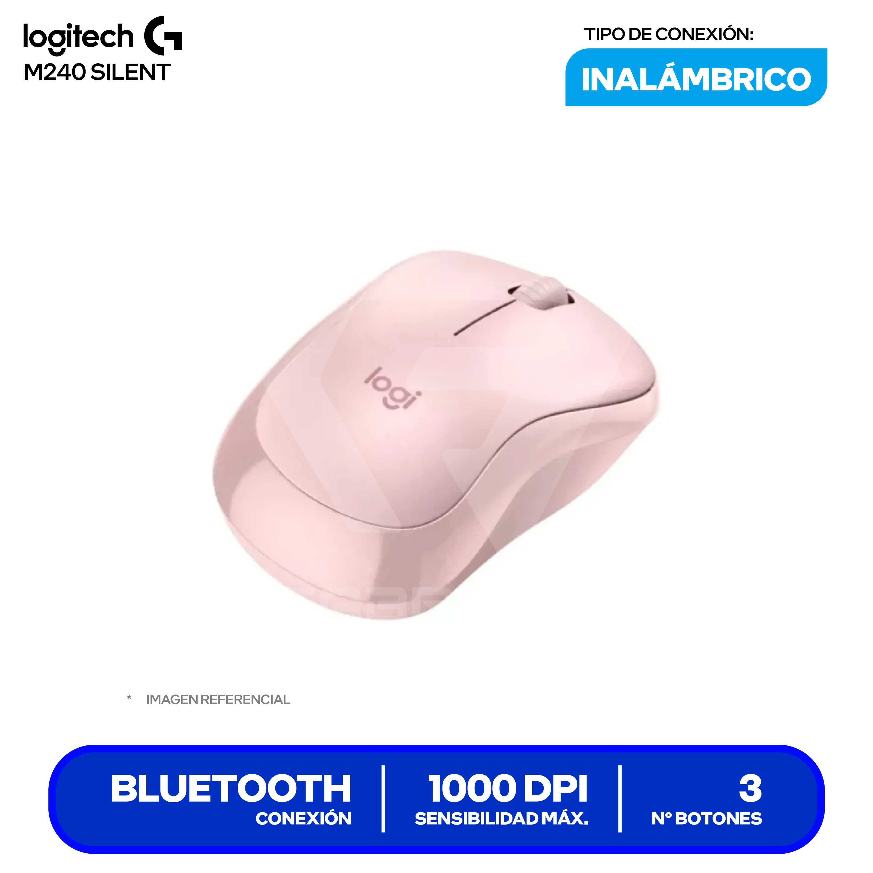 Mouse Inalámbrico Logitech M240 Silent ( 910-007117 ) Rosado 1000 DPI