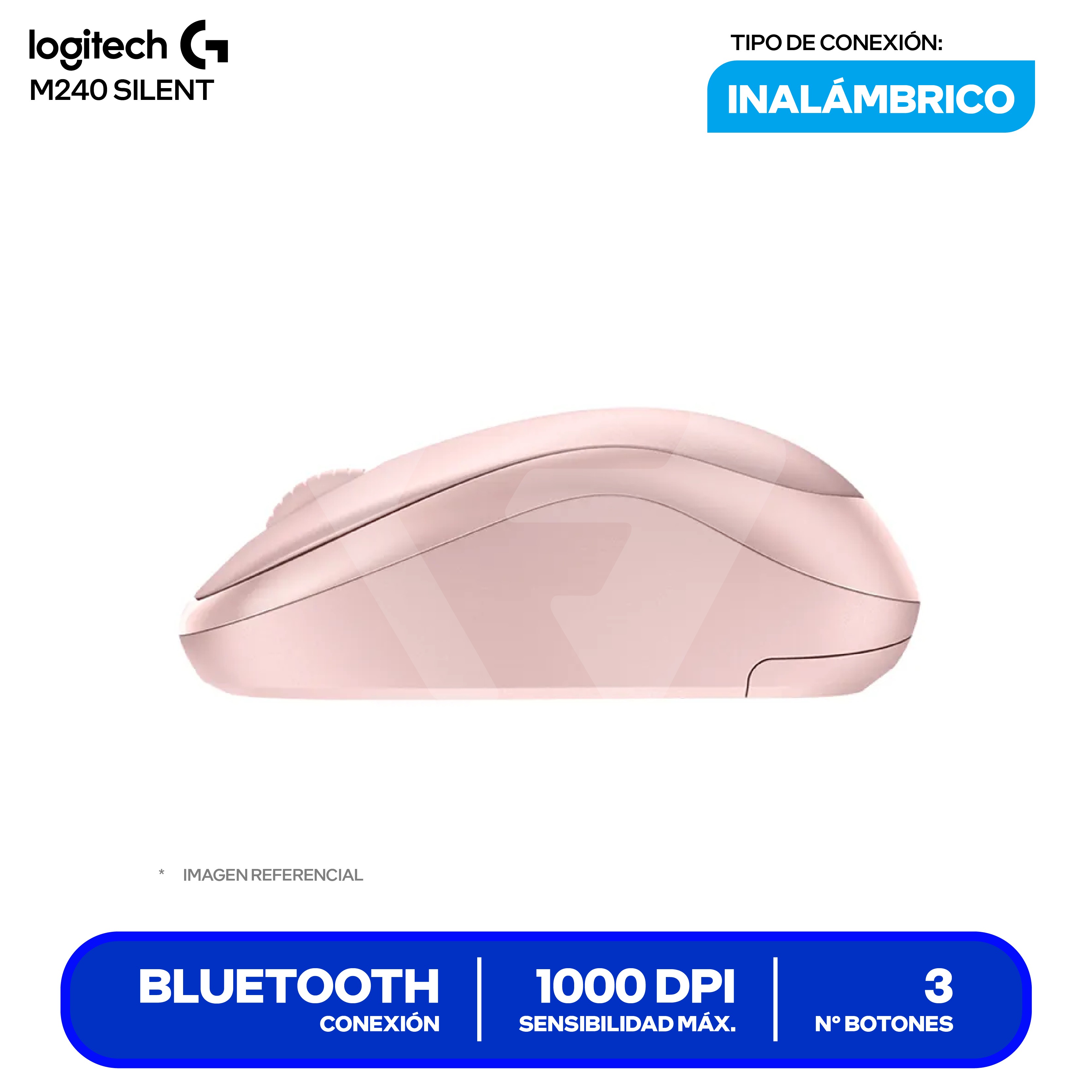 Mouse Inalámbrico Logitech M240 Silent ( 910-007117 ) Rosado 1000 DPI