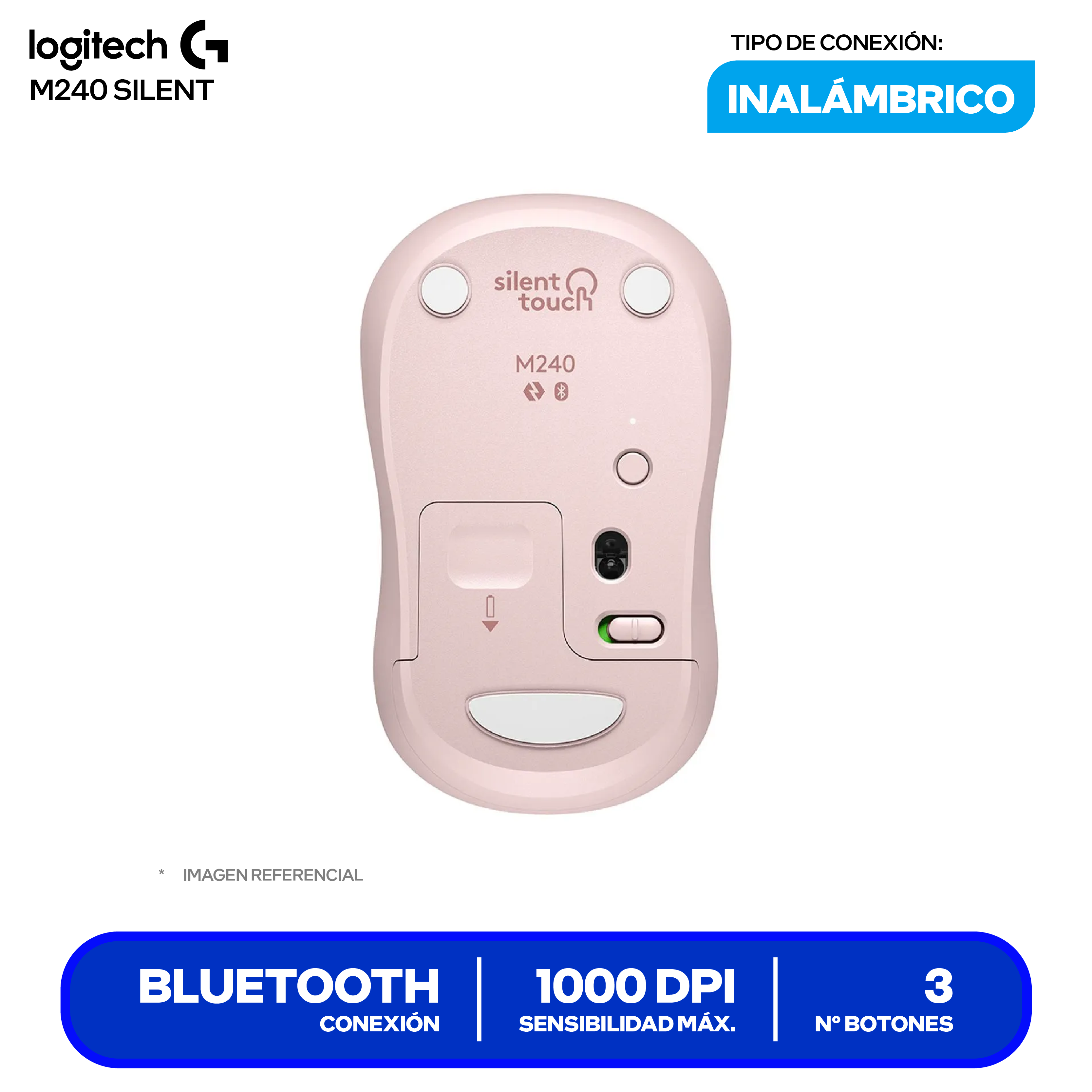 Mouse Inalámbrico Logitech M240 Silent ( 910-007117 ) Rosado 1000 DPI