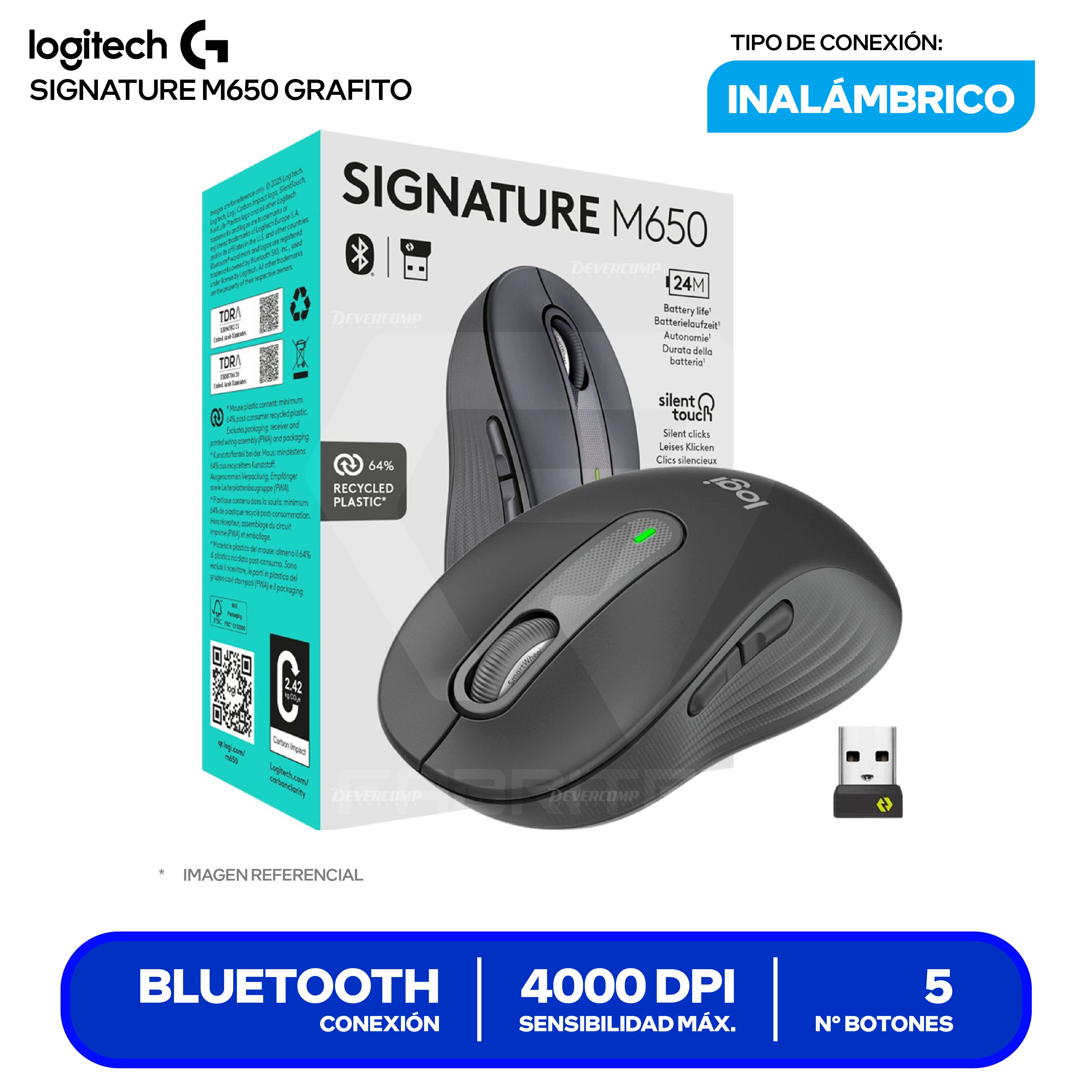 Mouse Bluetooth Logitech Signature M650 ( 910-006250 ) Grafito 4000 DPI