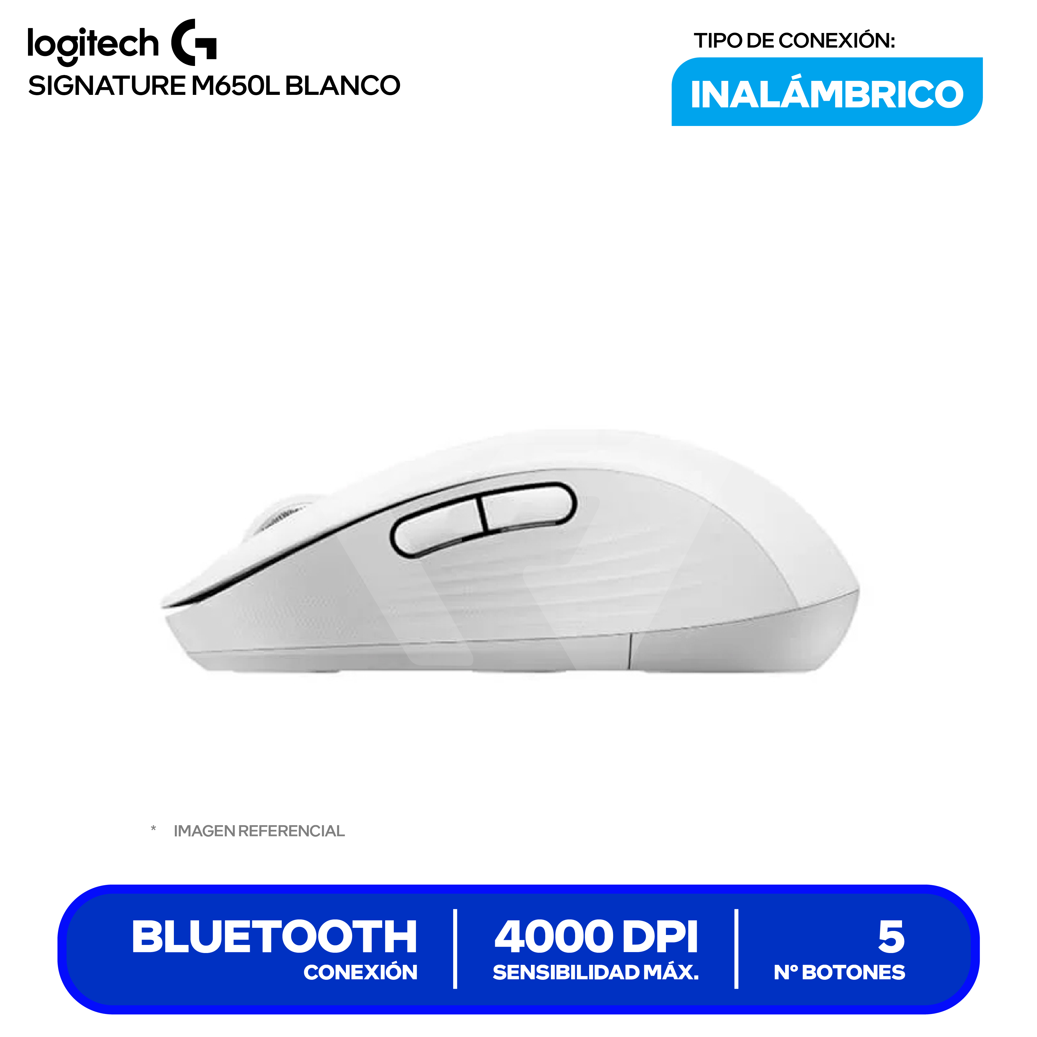 Mouse Bluetooth Logitech Signature M650 L ( 910-006233 ) Blanco 4000 DPI