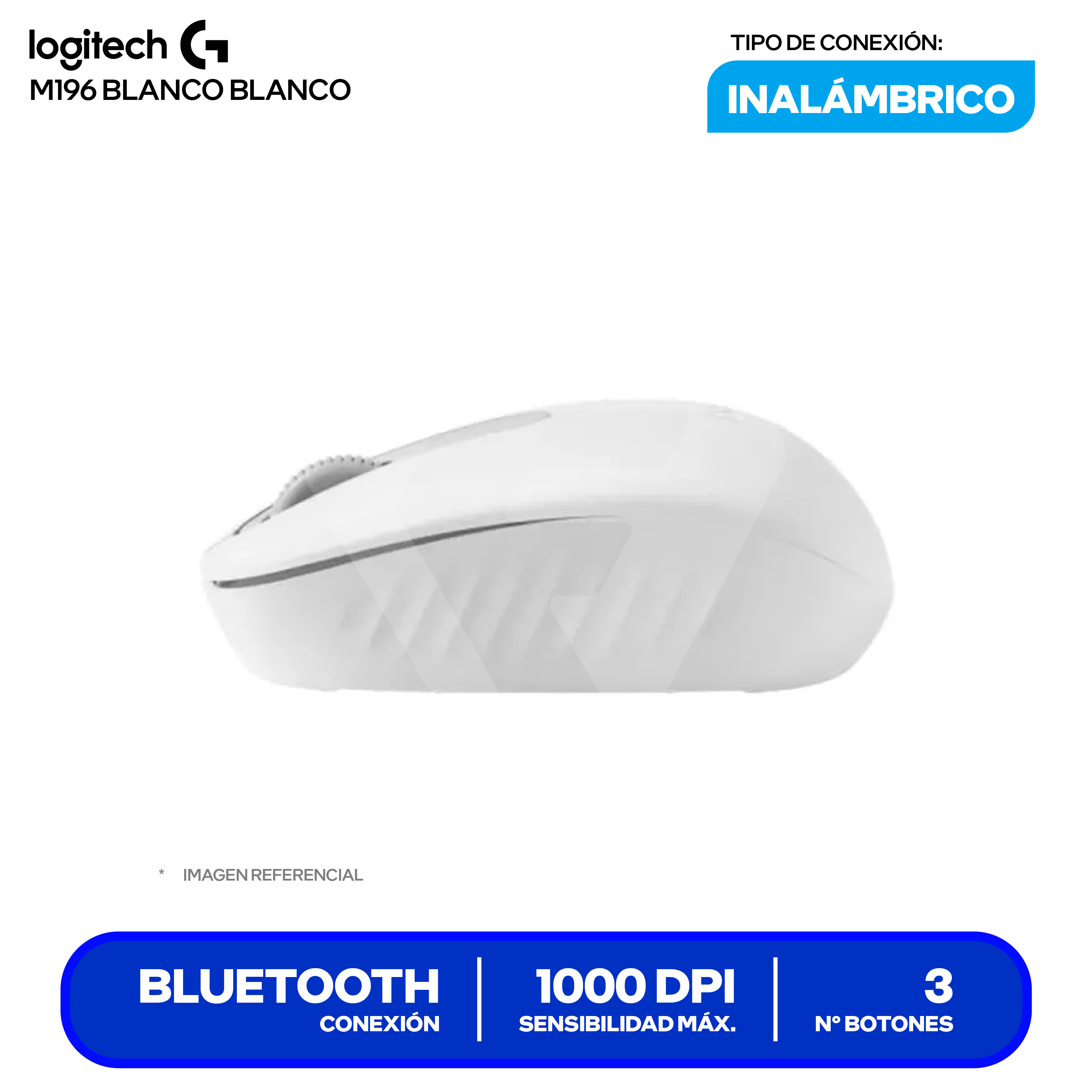 Mouse Inalámbrico Logitech M196 ( 910-007457 ) Blanco 1000 DPI