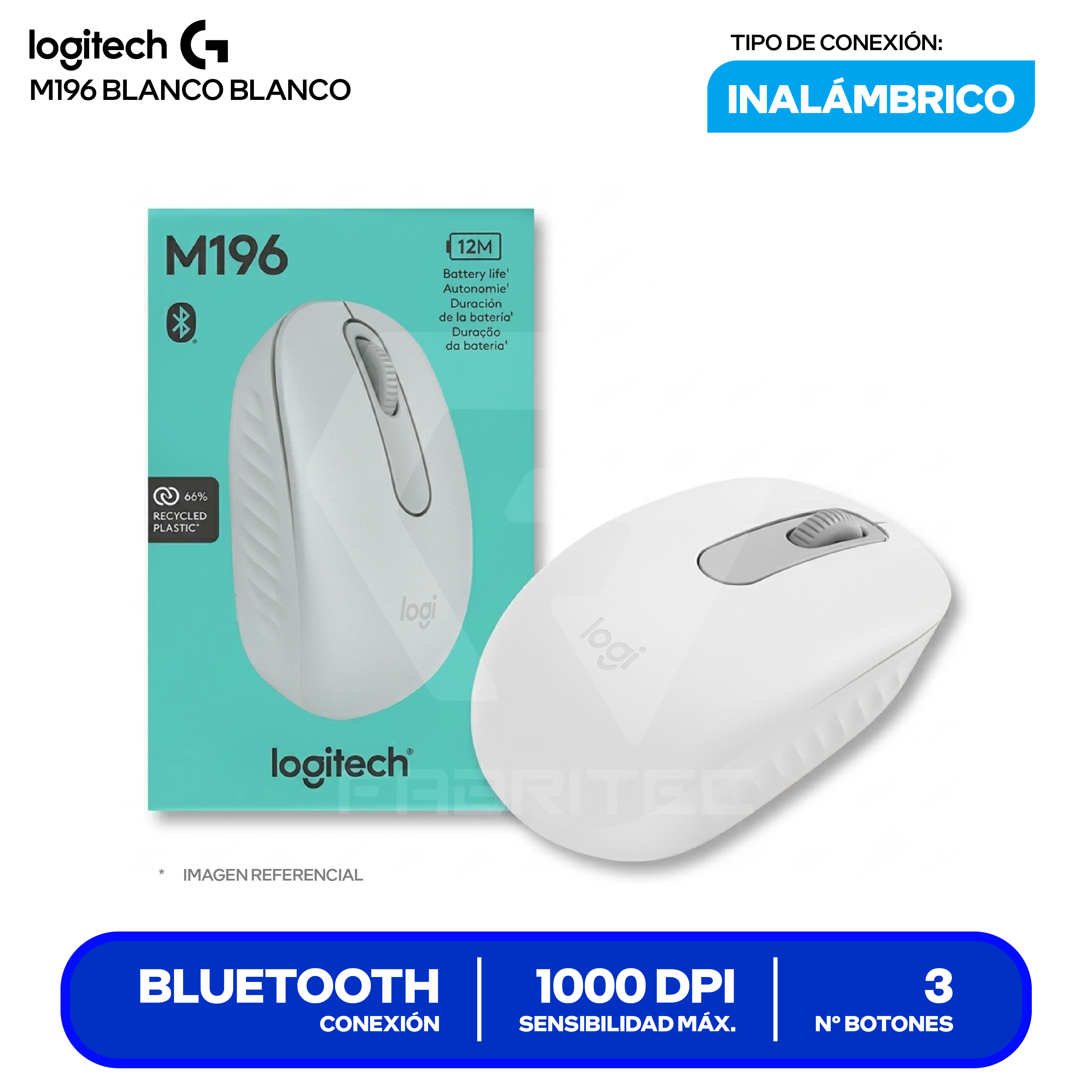 Mouse Inalámbrico Logitech M196 ( 910-007457 ) Blanco 1000 DPI