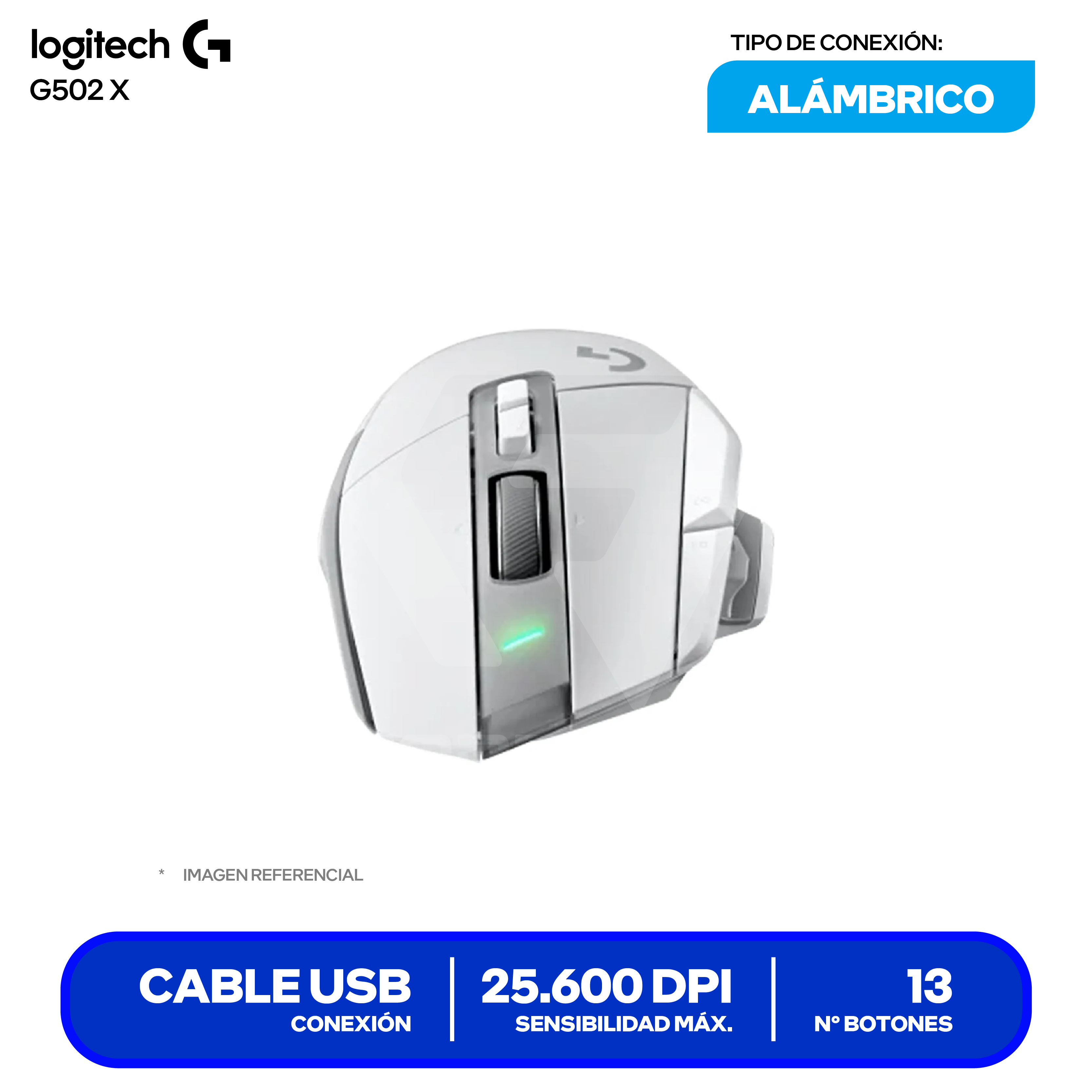 Mouse Gamer Logitech G502 X ( 910-006145 ) Blanco 25.600 DPI