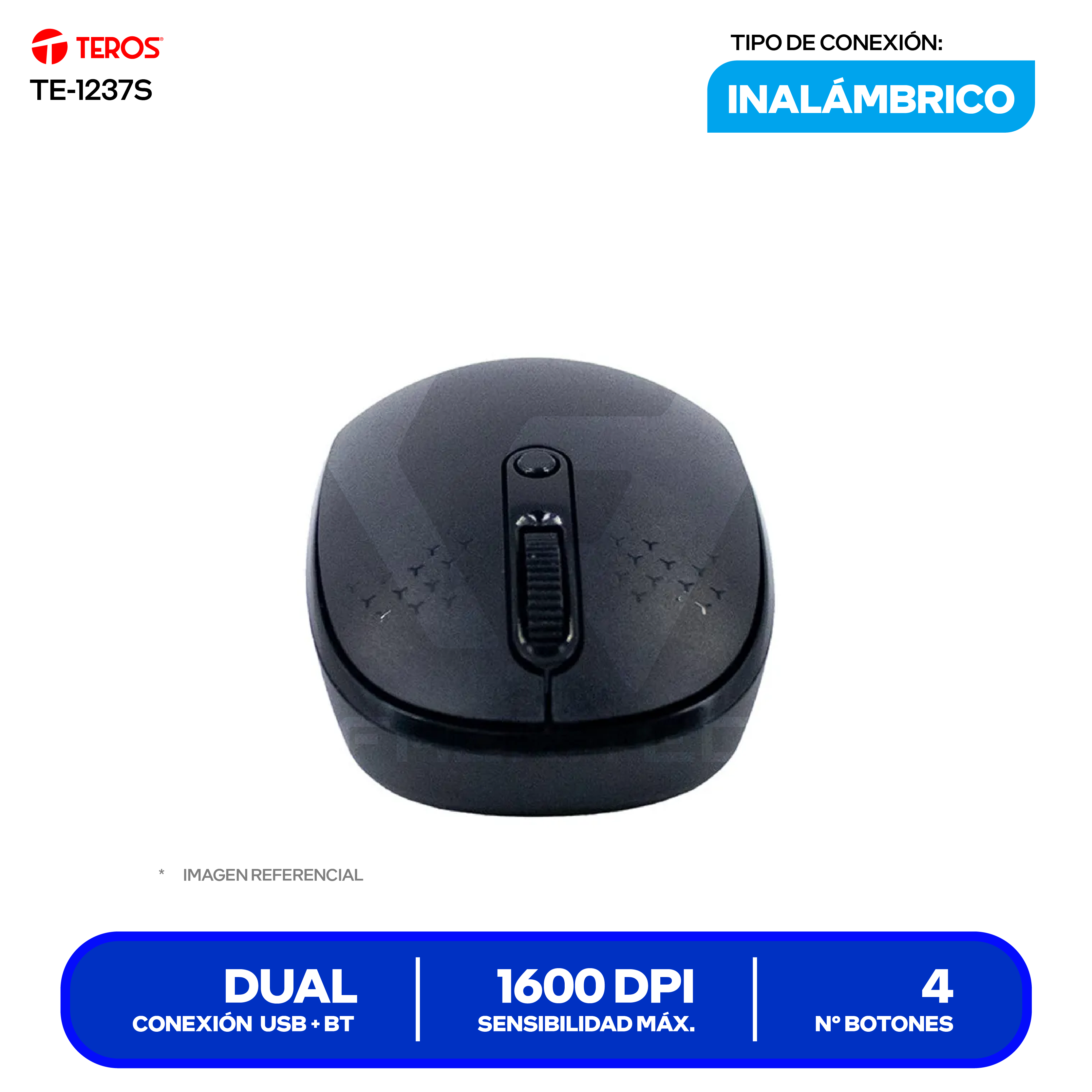 Mouse Inalámbrico Teros ( TE-1237S ) Negro 1600 DPI