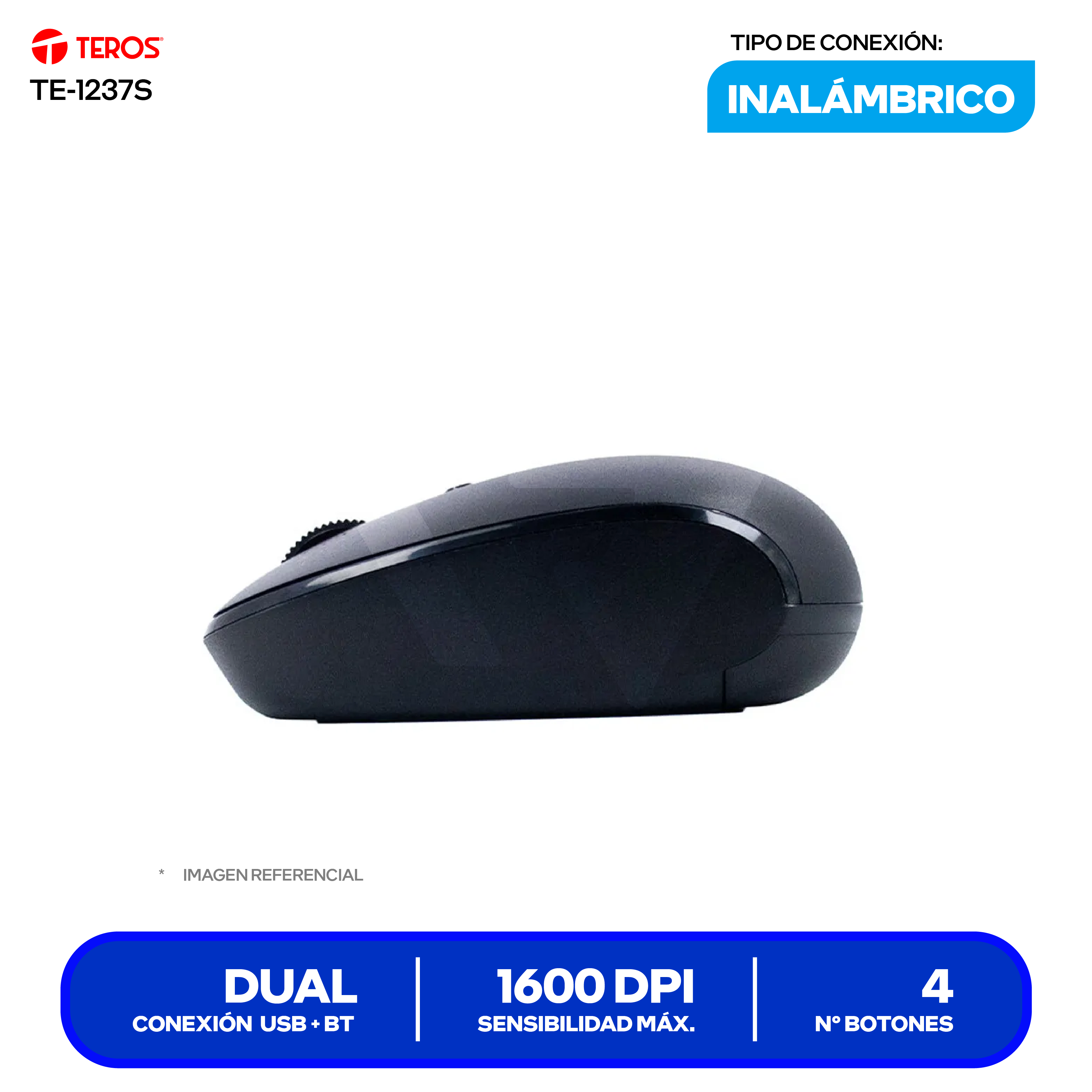 Mouse Inalámbrico Teros ( TE-1237S ) Negro 1600 DPI