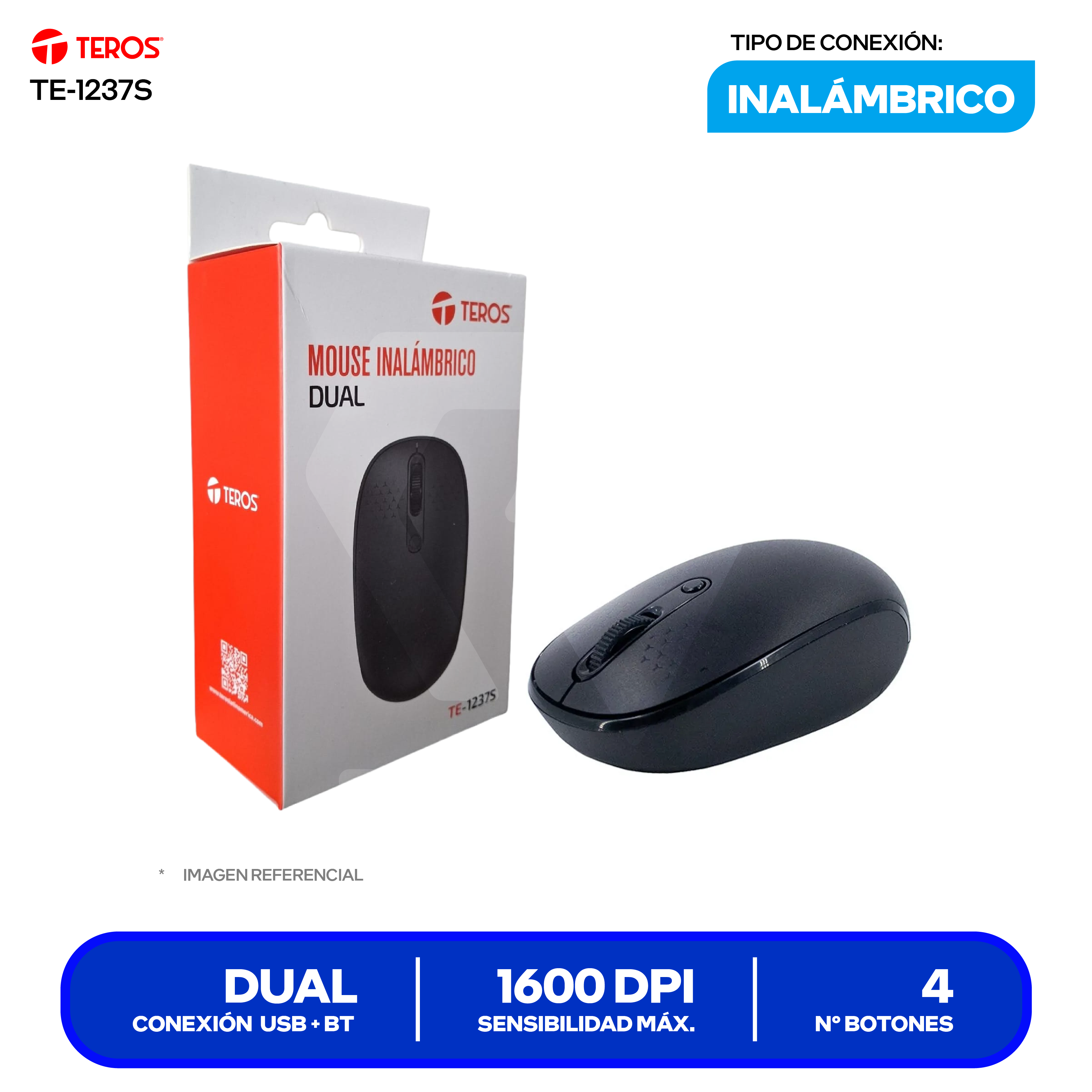 Mouse Inalámbrico Teros ( TE-1237S ) Negro 1600 DPI