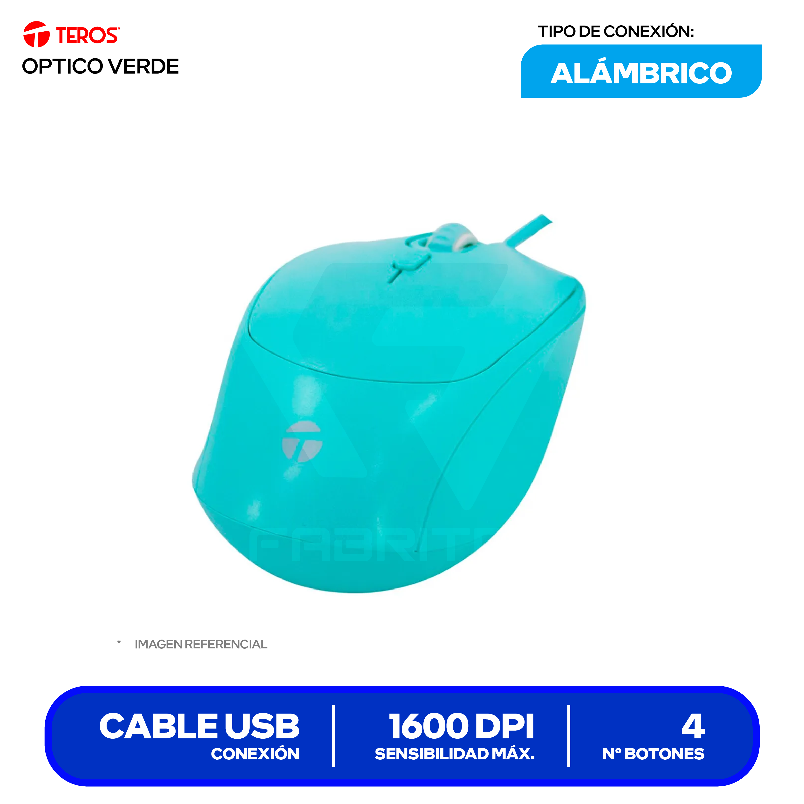 Mouse Alámbrico Teros ( TE-1227S ) Verde 1600 DPI