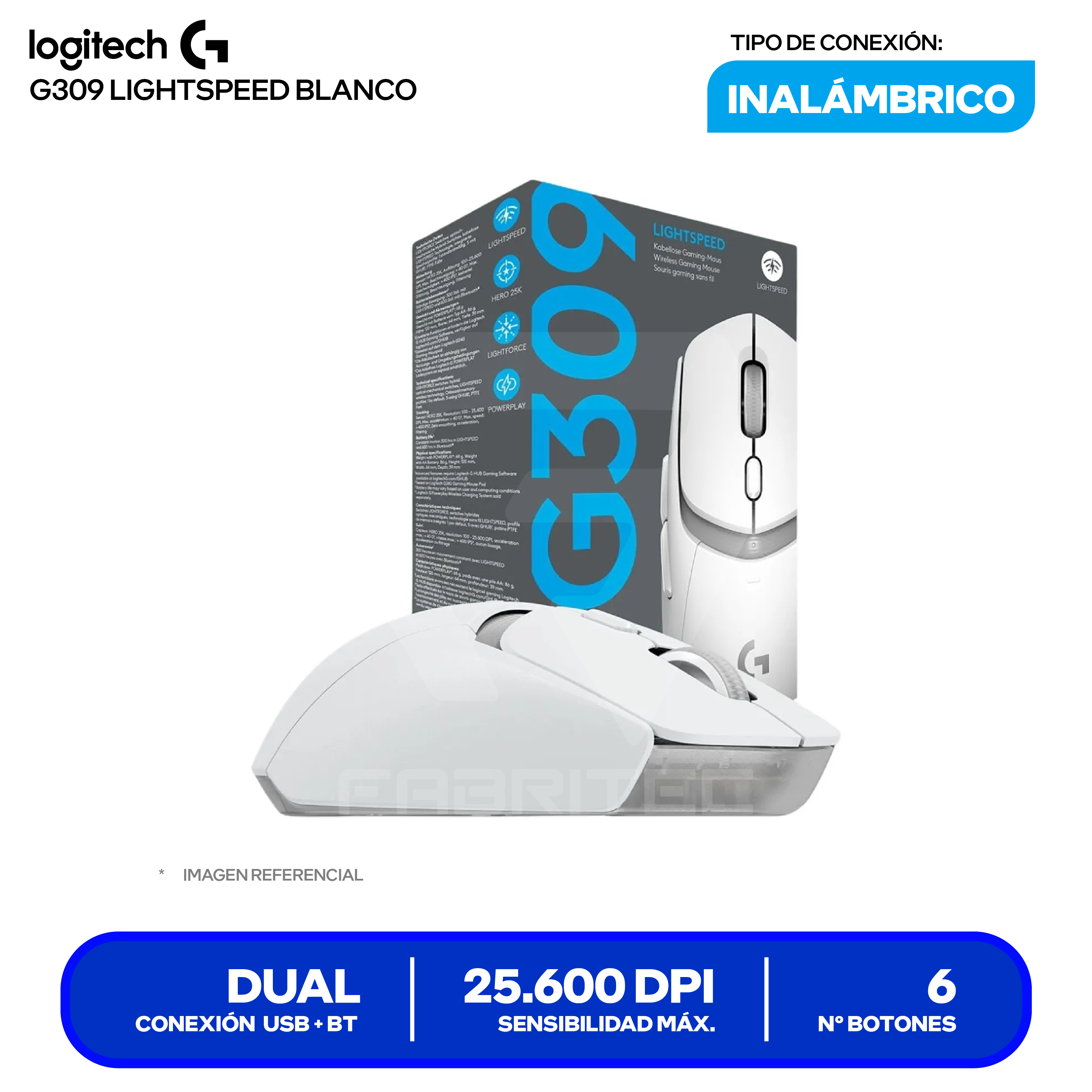 Mouse Gamer Inalámbrico Logitech G309 ( 910-007205 ) Blanco 25.600 DPI