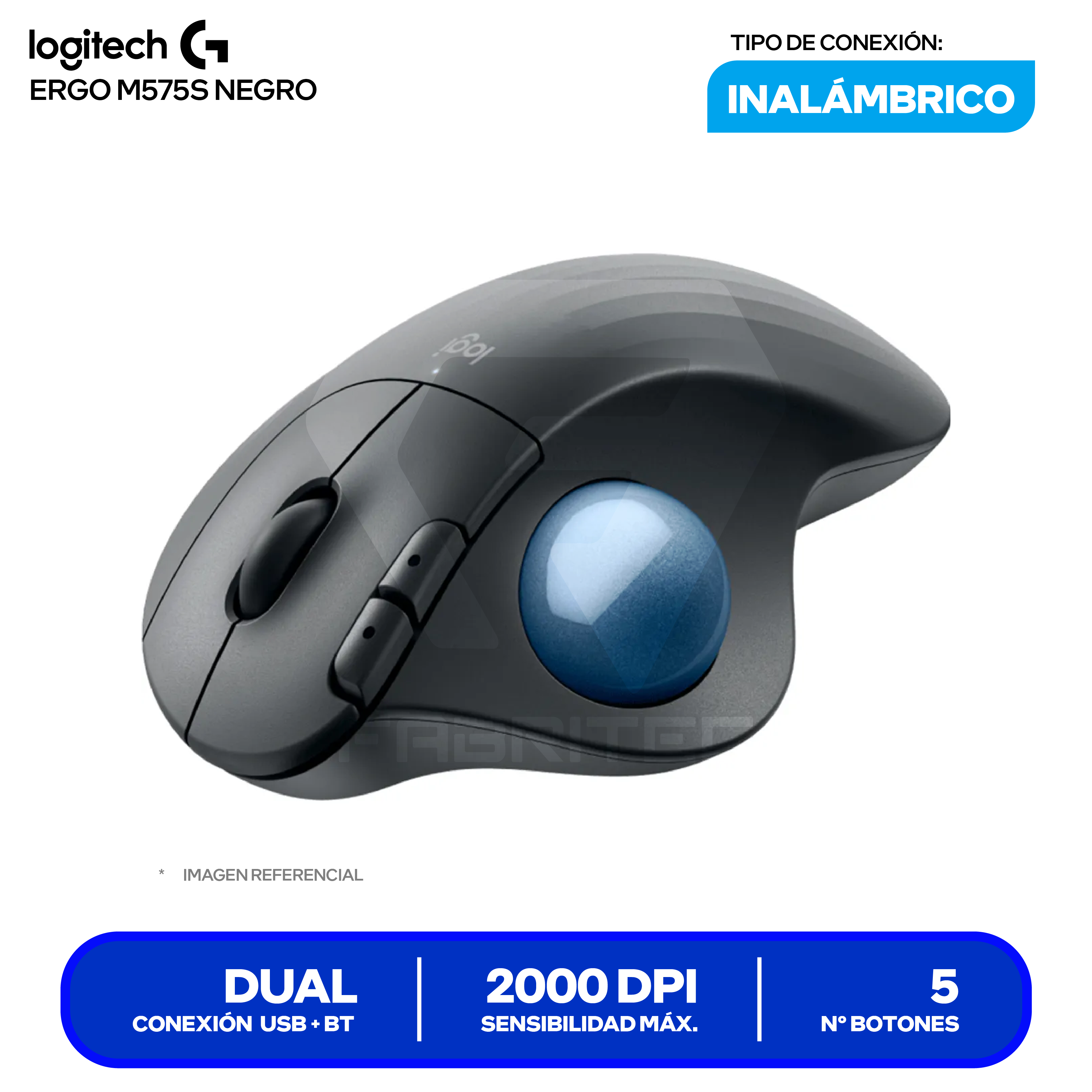 Mouse Ergonómico Logitech ERGO M575S ( 910-007031 ) Negro 2000 DPI