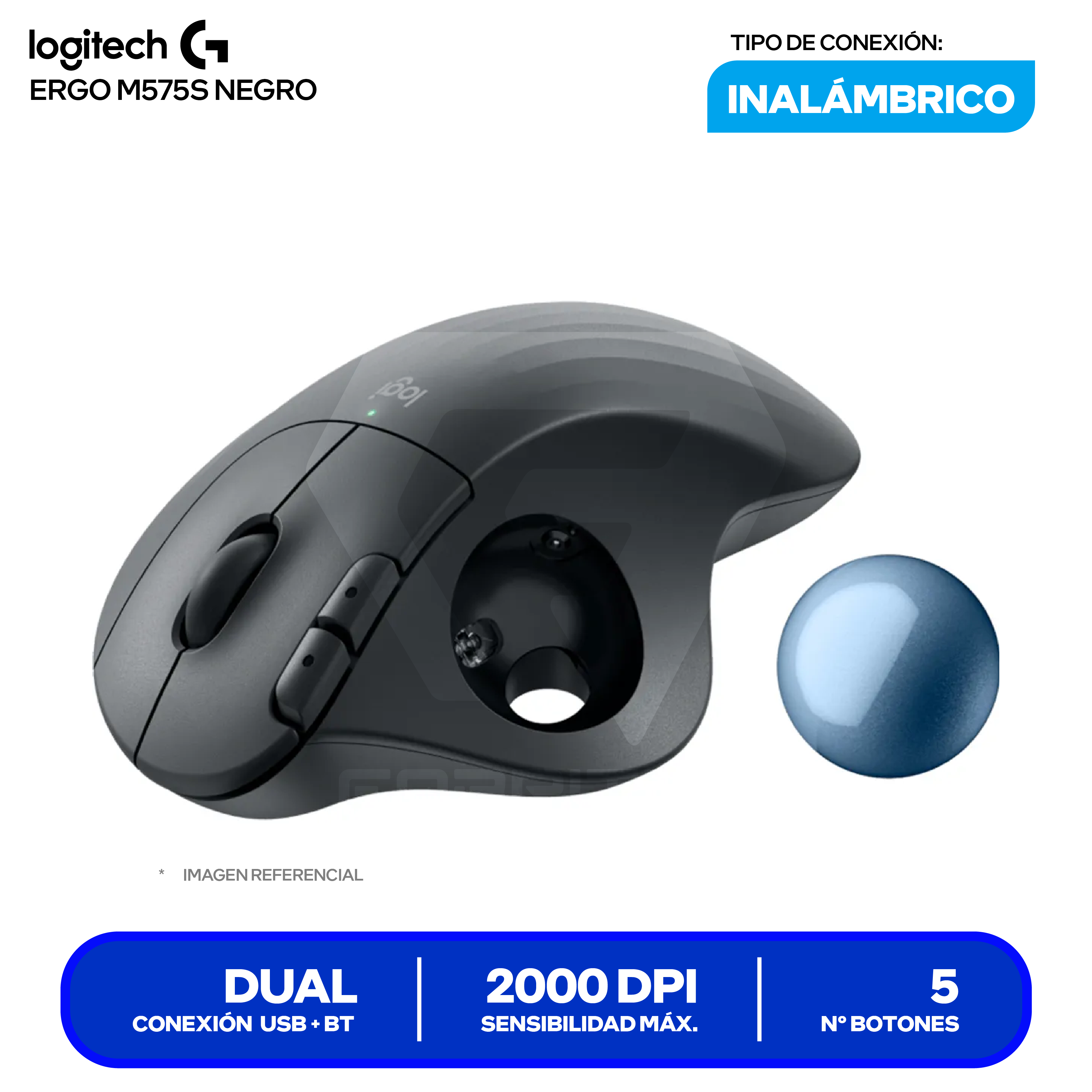 Mouse Ergonómico Logitech ERGO M575S ( 910-007031 ) Negro 2000 DPI