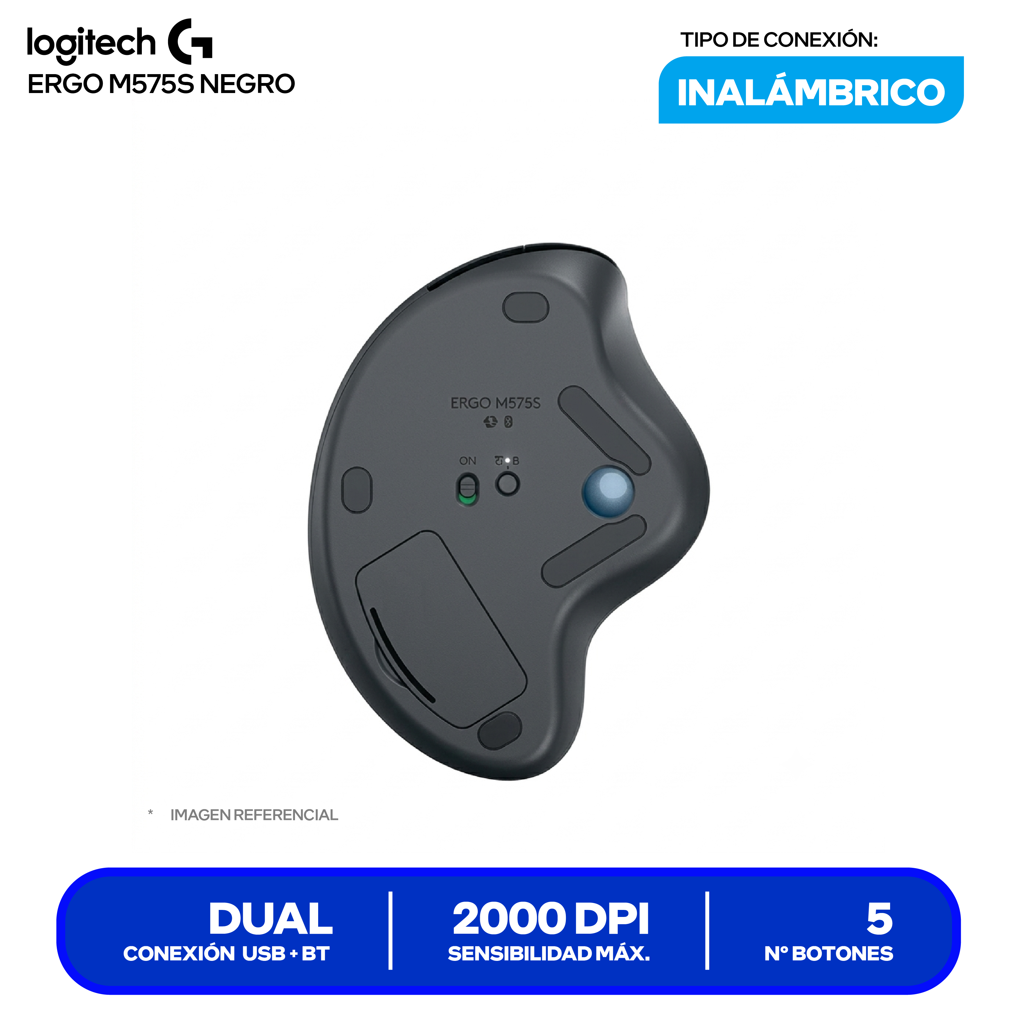 Mouse Ergonómico Logitech ERGO M575S ( 910-007031 ) Negro 2000 DPI