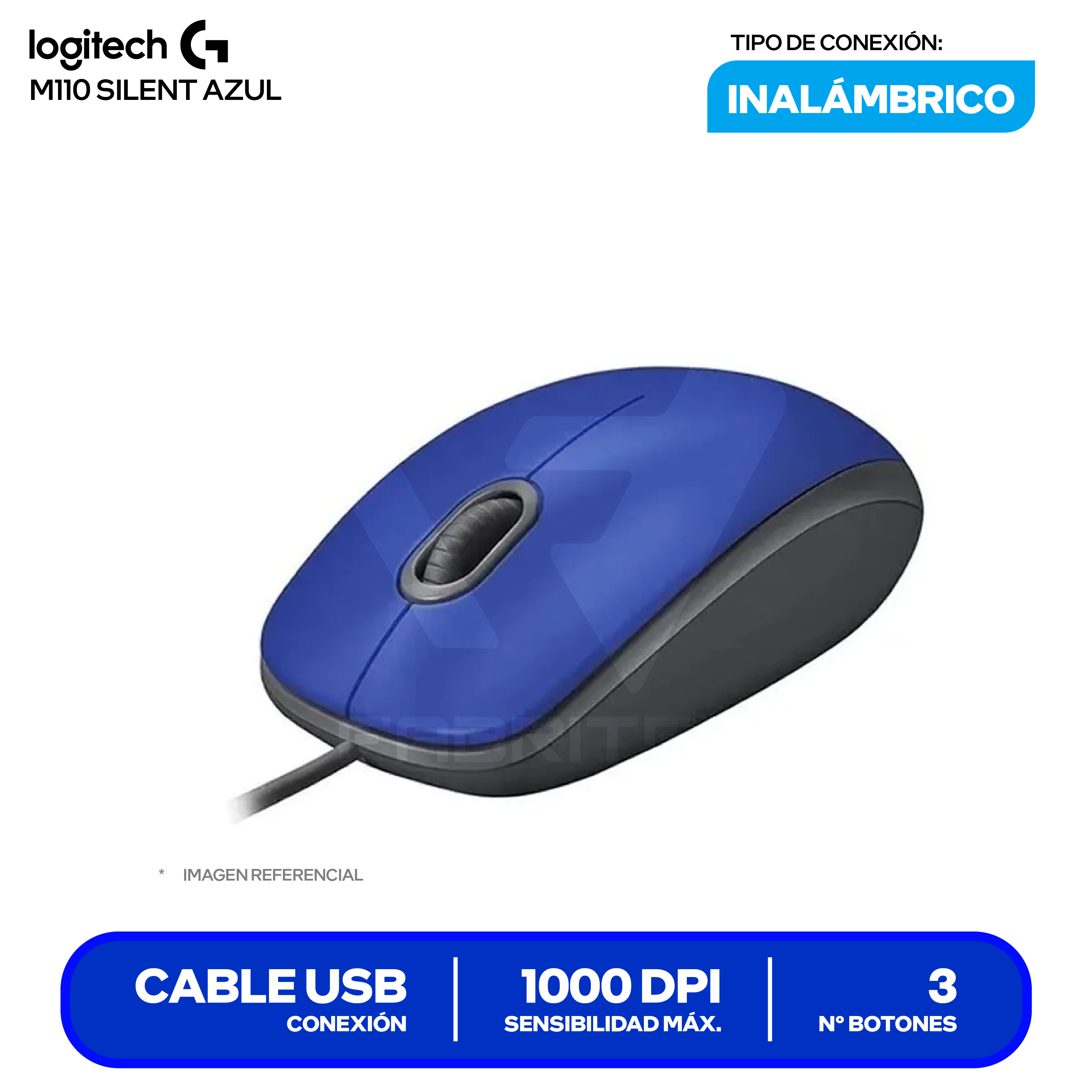 Mouse Alámbrico Logitech M110 SILENT ( 910-006662 ) Azul  1000 DPI