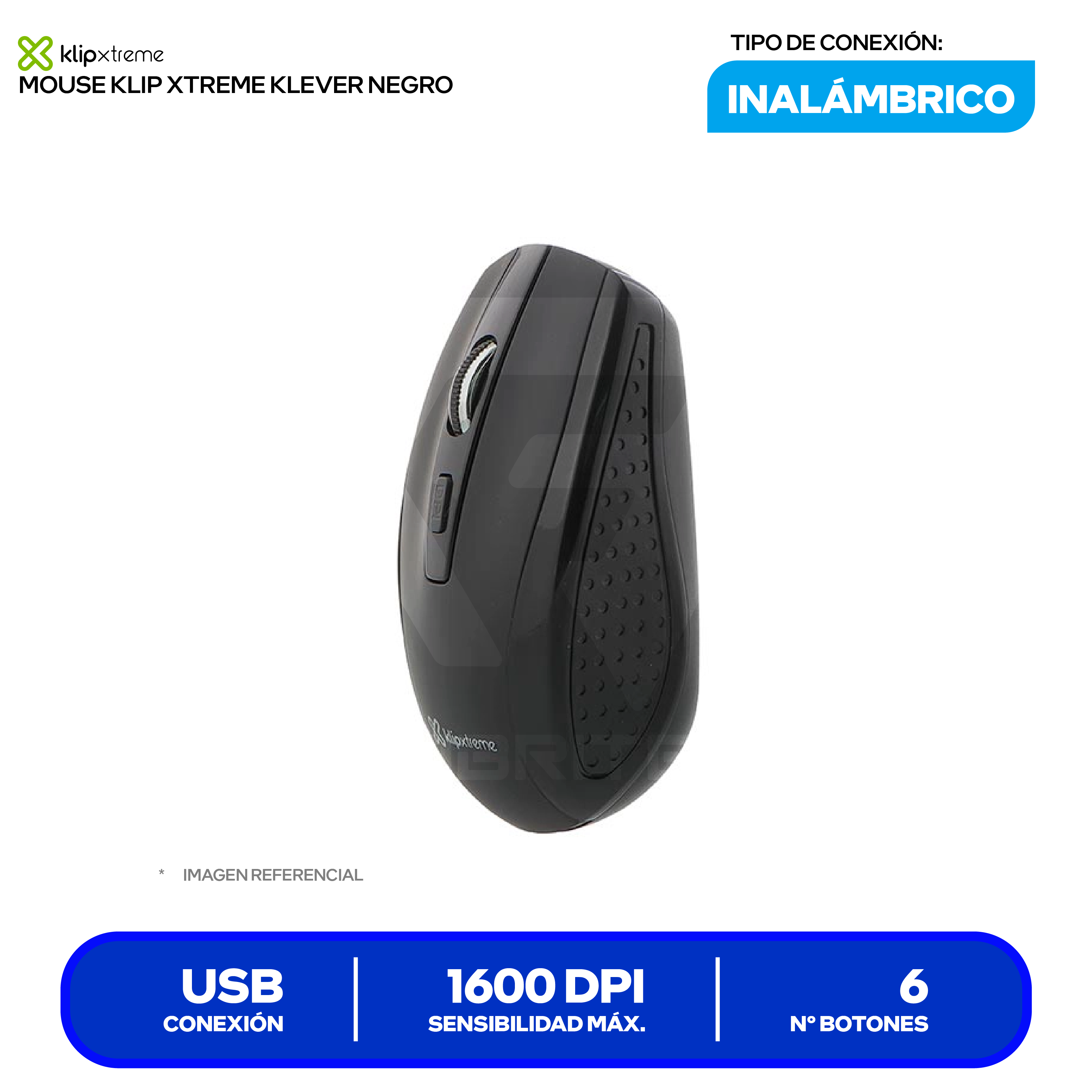 Mouse Inalámbrico Klip Xtreme KLEVER ( KMW-340BK ) Negro 1600 DPI