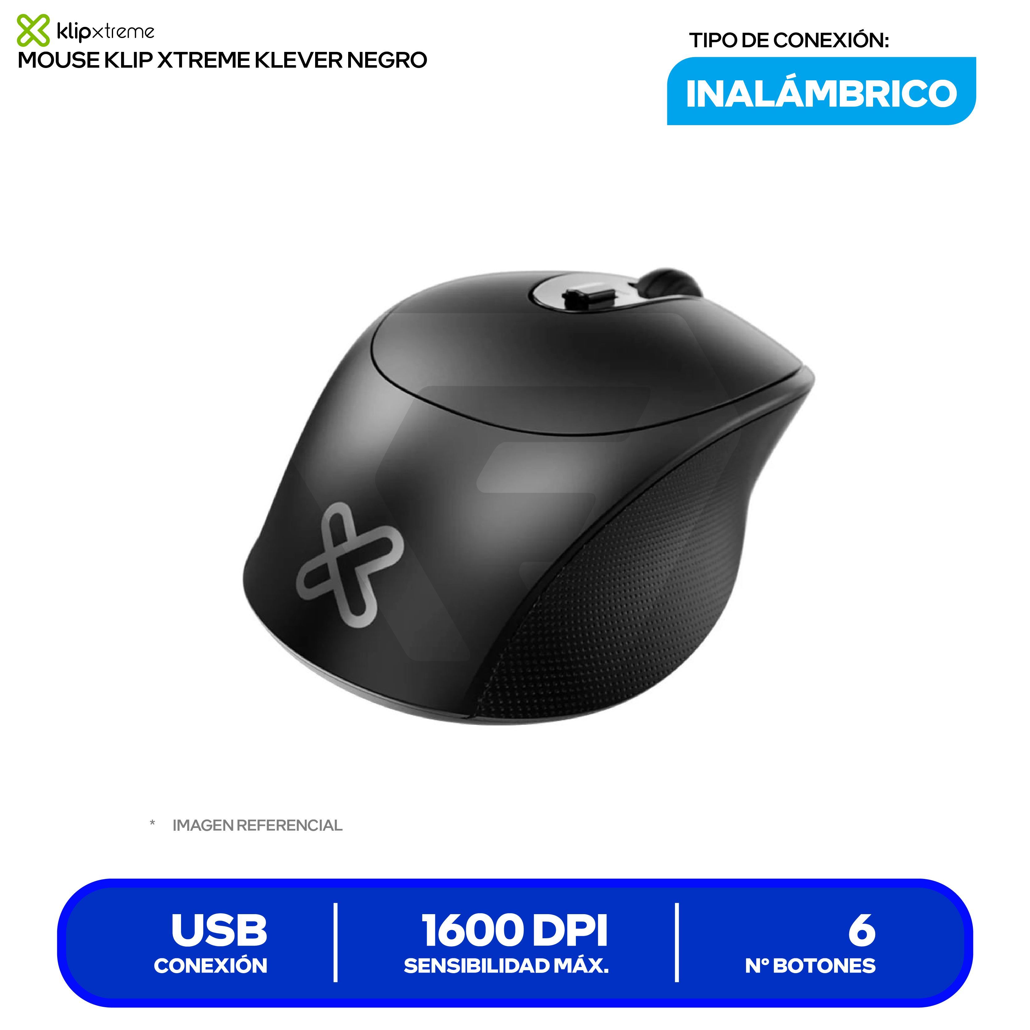 Mouse Inalámbrico Klip Xtreme KLEVER ( KMW-340BK ) Negro 1600 DPI