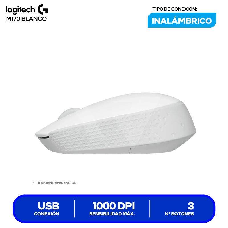 Mouse Inalámbrico Logitech M170 ( 910-006864 ) Blanco 1000 DPI