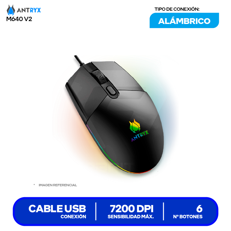 Mouse Gamer Antryx M640 V2  ( AGM-M640KV2 ) Negro 7200 DPI