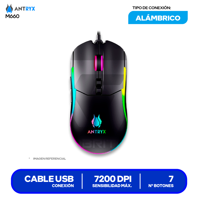 Mouse Gamer Antryx M660 ( AGM-M660K ) Negro 7200 DPI