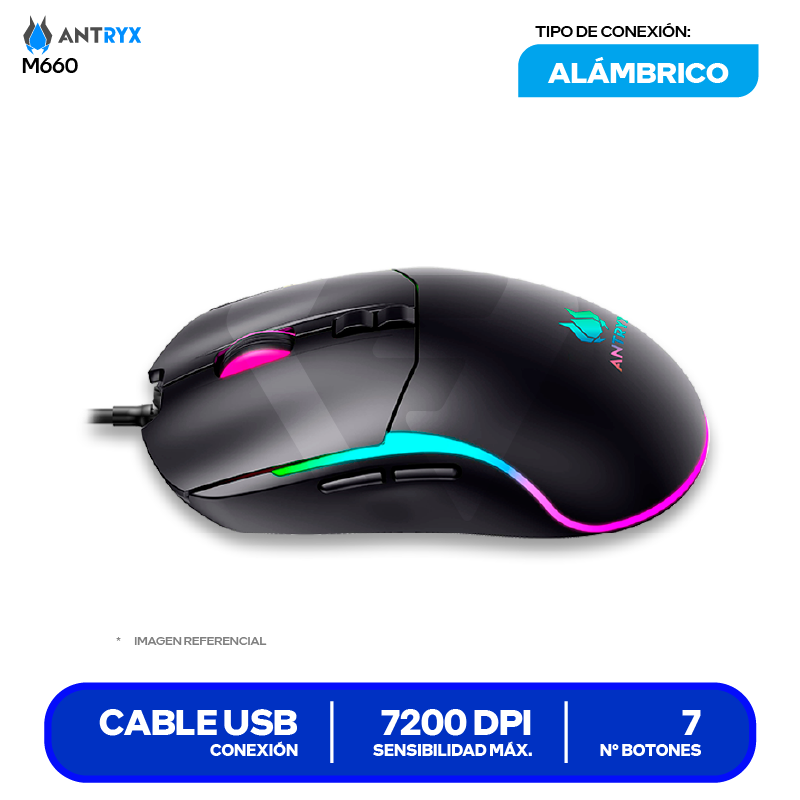 Mouse Gamer Antryx M660 ( AGM-M660K ) Negro 7200 DPI