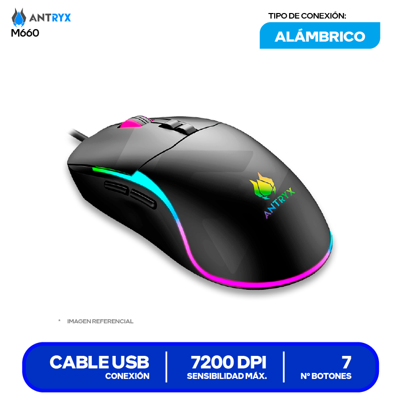 Mouse Gamer Antryx M660 ( AGM-M660K ) Negro 7200 DPI