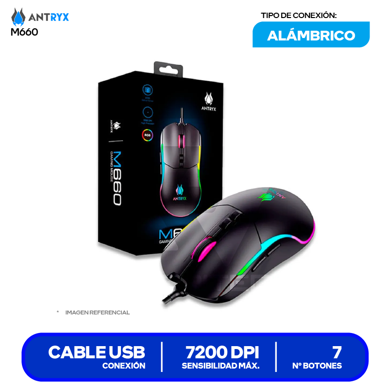 Mouse Gamer Antryx M660 ( AGM-M660K ) Negro 7200 DPI