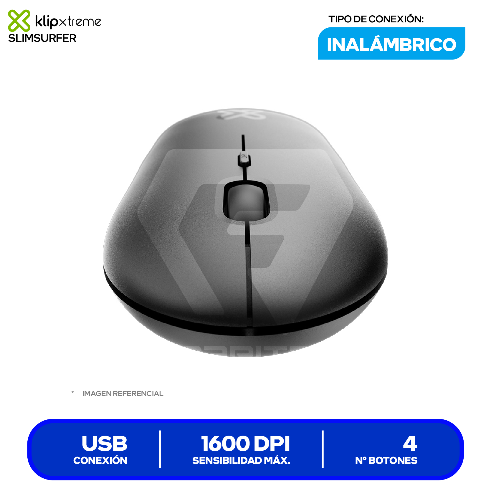 Mouse Inalámbrico Klip Xtreme SlimSurfer ( KMW-415BK ) Negro 1600 DPI