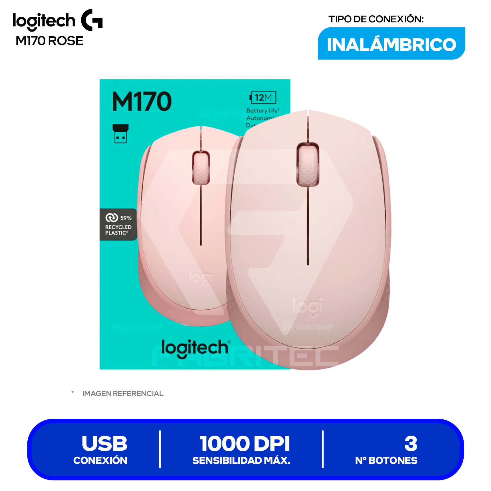 Mouse Inalámbrico Logitech M170 ( 910-006862 ) Rose 1000 DPI