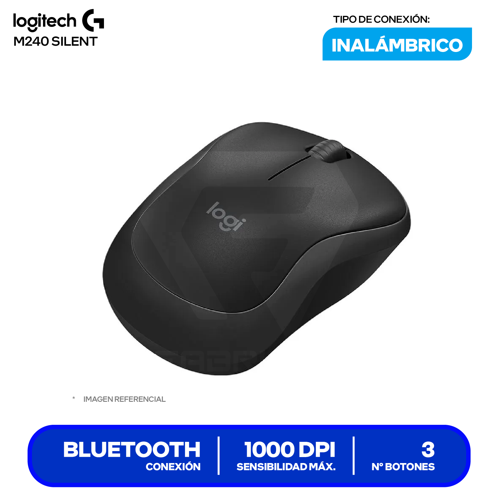 Mouse Bluetooth Logitech M240 Silent ( 910-007113 ) Negro 1000 DPI