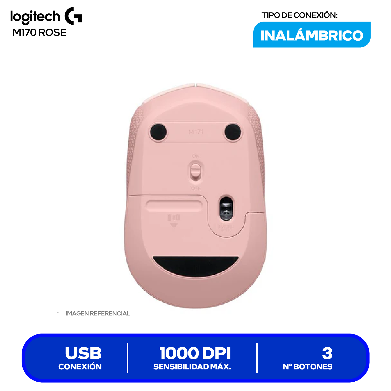 Mouse Inalámbrico Logitech M170 ( 910-006862 ) Rose 1000 DPI
