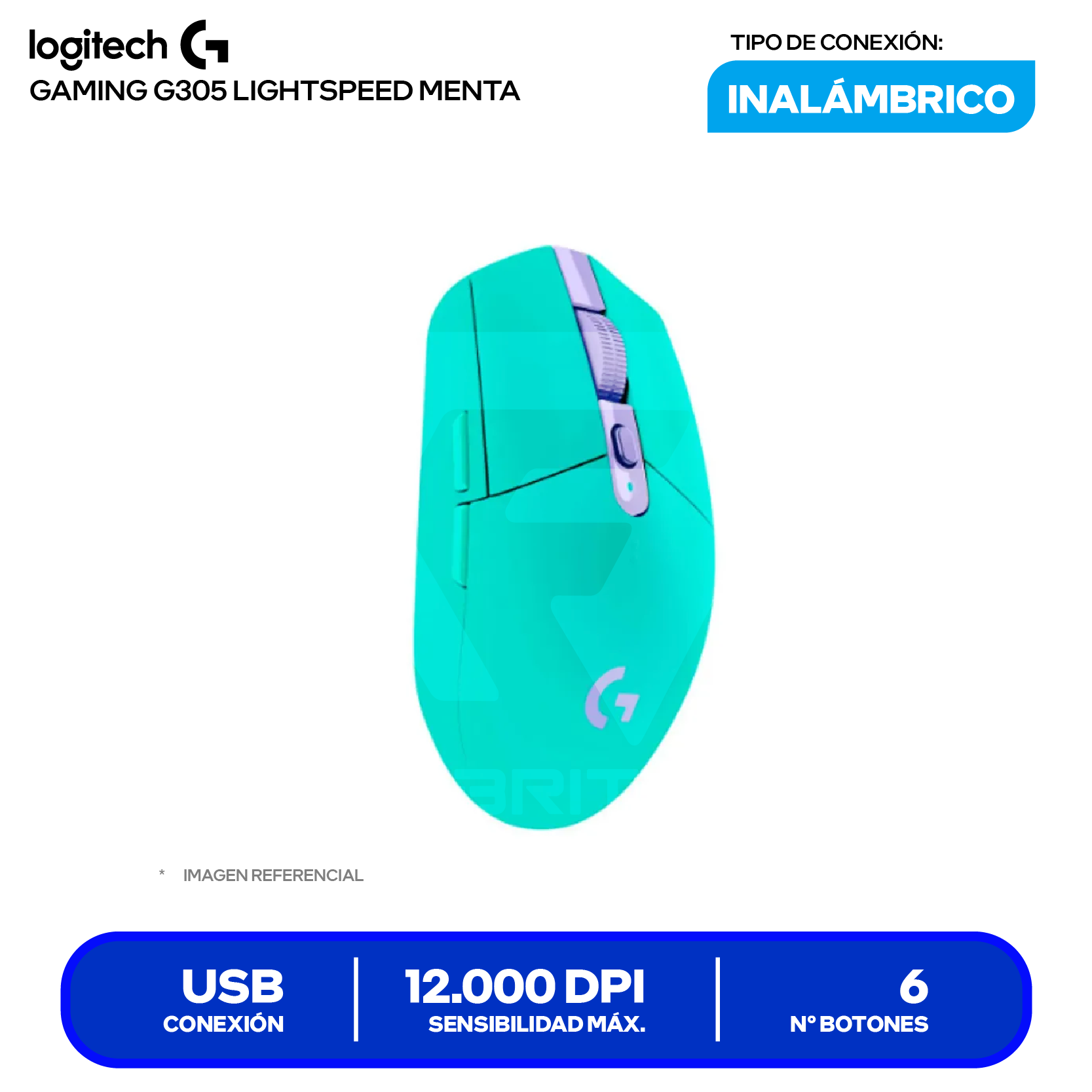 Mouse Gamer Inalámbrico Logitech G305 Lightspeed ( 910-006376 ) Menta 12.000 DPI
