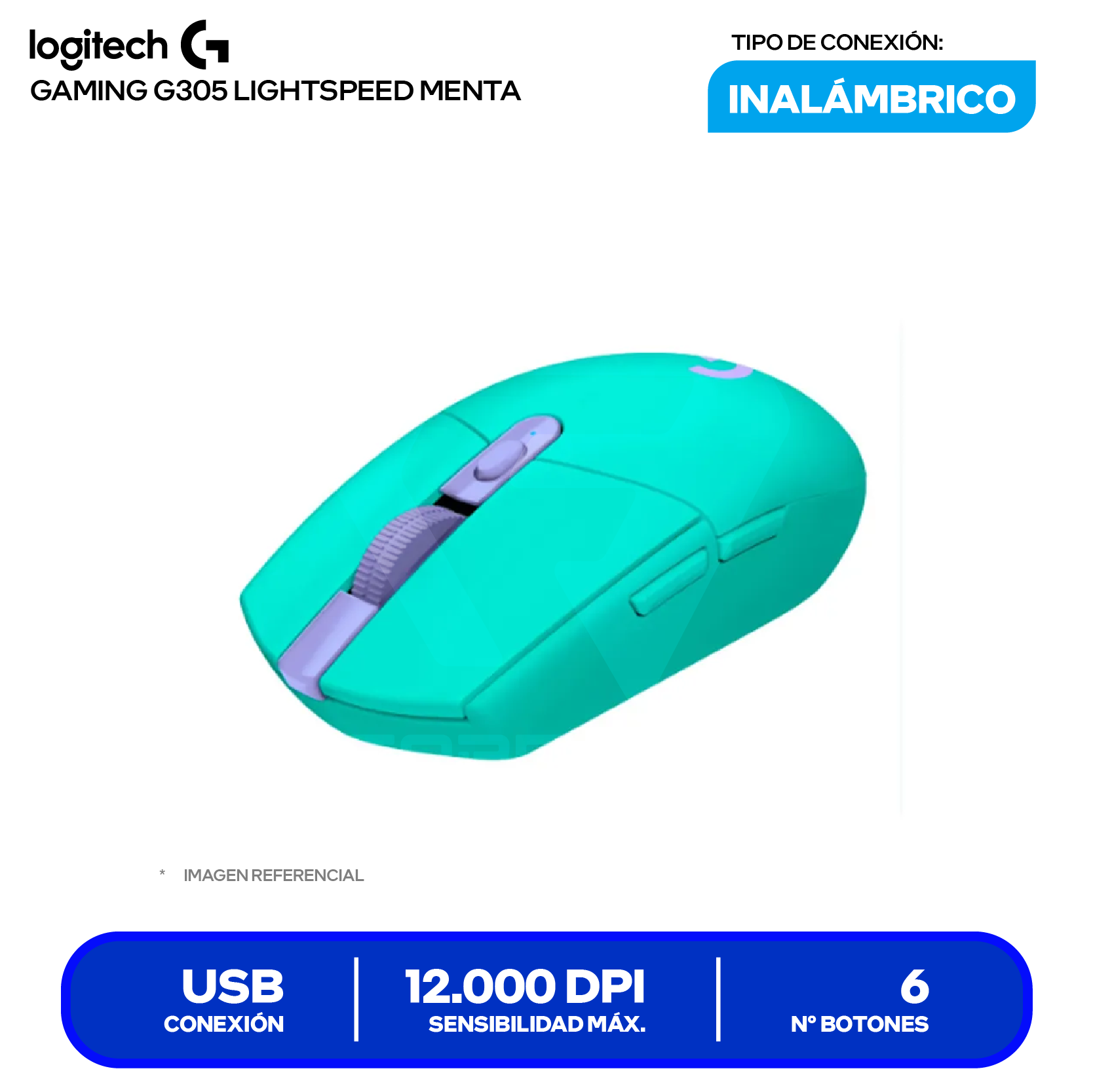 Mouse Gamer Inalámbrico Logitech G305 Lightspeed ( 910-006376 ) Menta 12.000 DPI