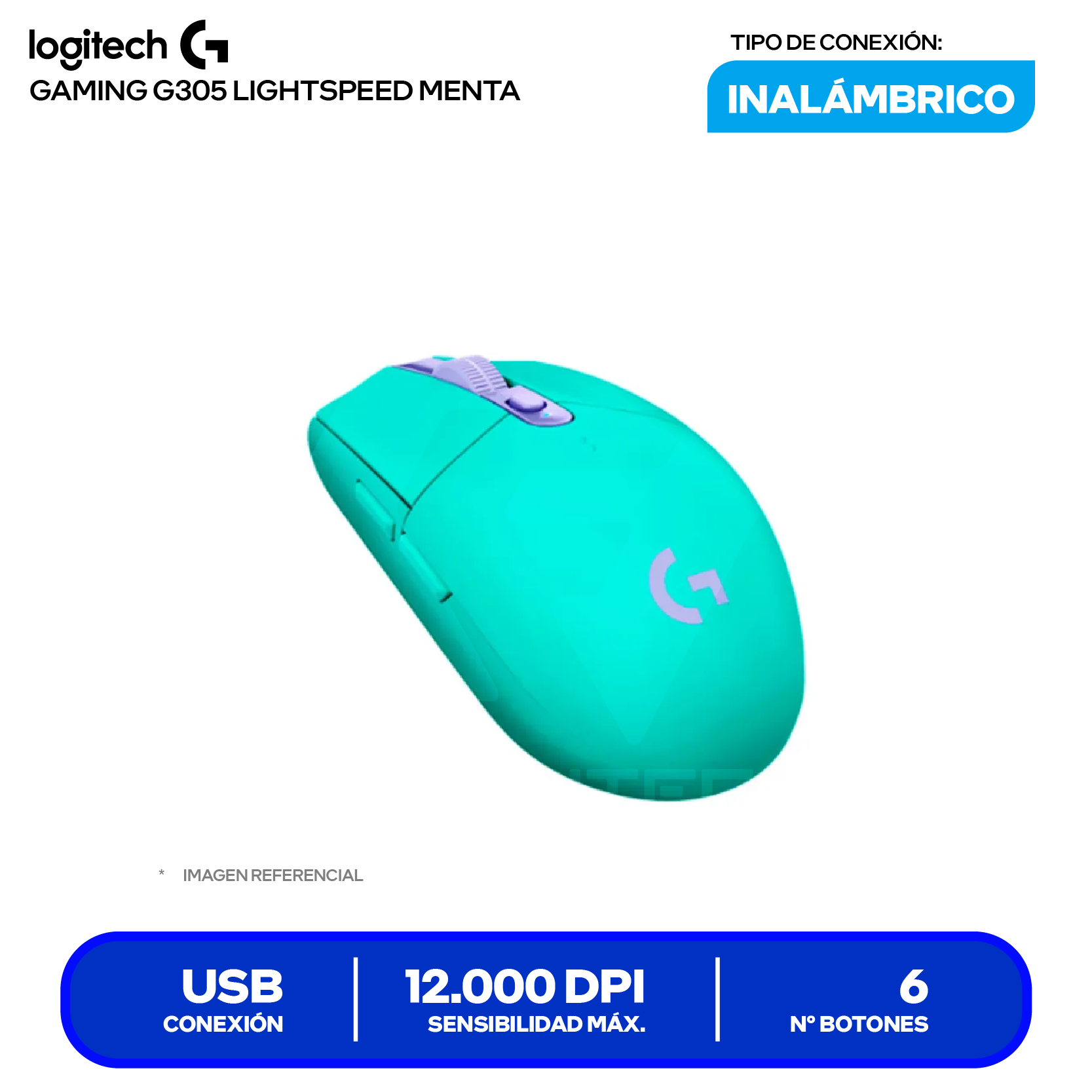 Mouse Gamer Inalámbrico Logitech G305 Lightspeed ( 910-006376 ) Menta 12.000 DPI