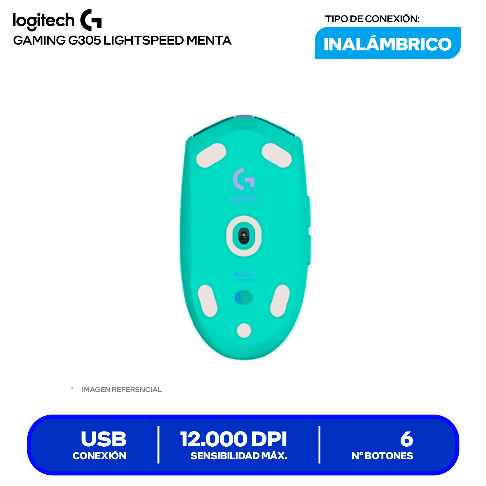 Mouse Gamer Inalámbrico Logitech G305 Lightspeed ( 910-006376 ) Menta 12.000 DPI
