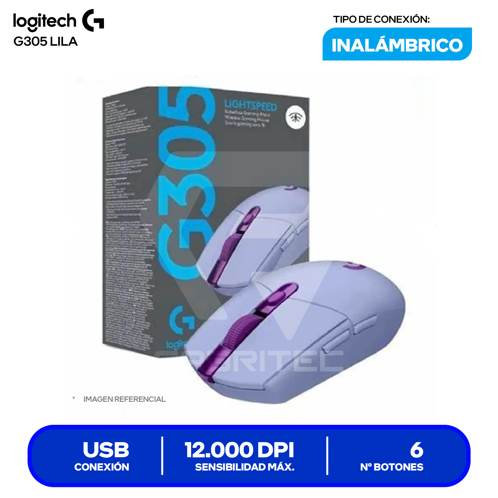 Mouse Gamer Inalámbrico Logitech G305 Lightspeed ( 910-006020 ) Lila 12.000 DPI